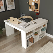 Secretária de Estudo/Escritório Moderna, Branca, 129 x 72 x 120 cm | Painel de Partículas 100% Revestido em Melamina, 18 mm de Espessura | Design Elegante para Escritórios e Espaços de Estudo
