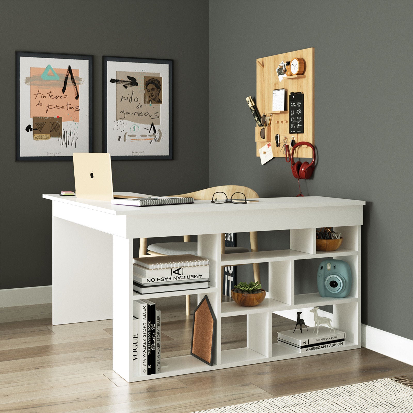 Secretária de Estudo/Escritório Moderna, Branca, 129 x 72 x 120 cm | Painel de Partículas 100% Revestido em Melamina, 18 mm de Espessura | Design Elegante para Escritórios e Espaços de Estudo