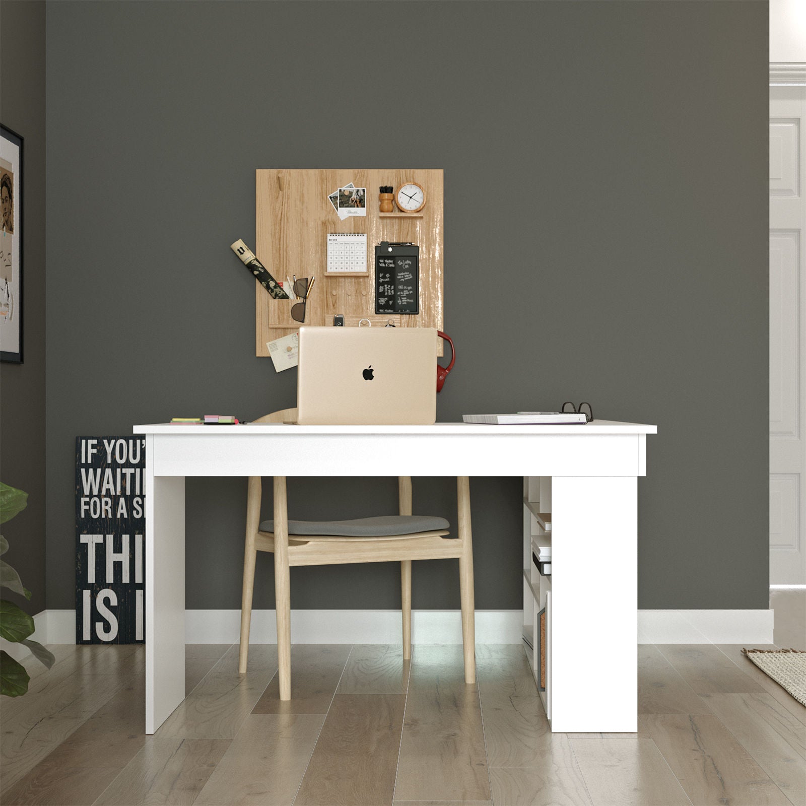 Secretária de Estudo/Escritório Moderna, Branca, 129 x 72 x 120 cm | Painel de Partículas 100% Revestido em Melamina, 18 mm de Espessura | Design Elegante para Escritórios e Espaços de Estudo