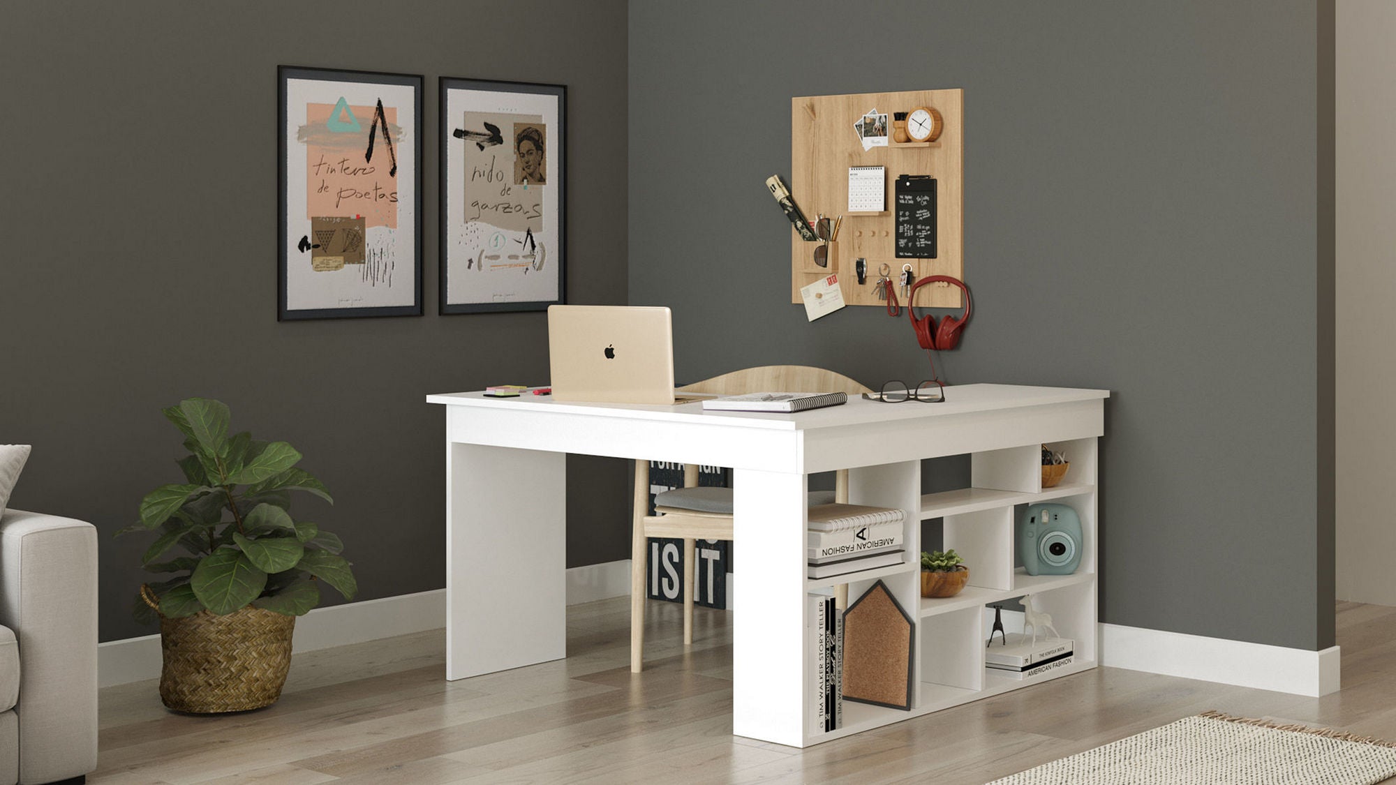 Secretária de Estudo/Escritório Moderna, Branca, 129 x 72 x 120 cm | Painel de Partículas 100% Revestido em Melamina, 18 mm de Espessura | Design Elegante para Escritórios e Espaços de Estudo