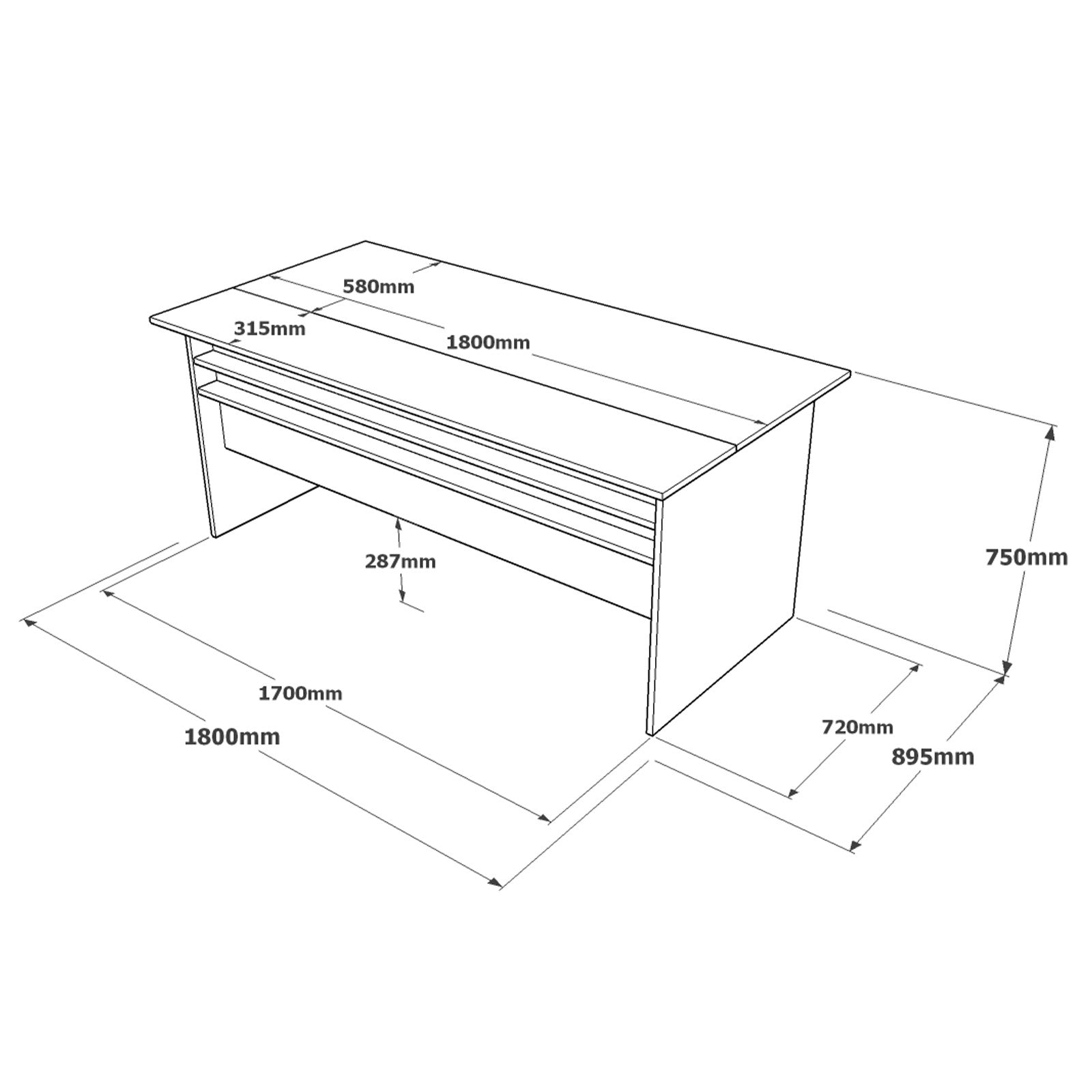 Secretária de Estudo Moderna – 180 cm – Castanho, Cinza e Antracite – Painel de Partículas Revestido a Melamina