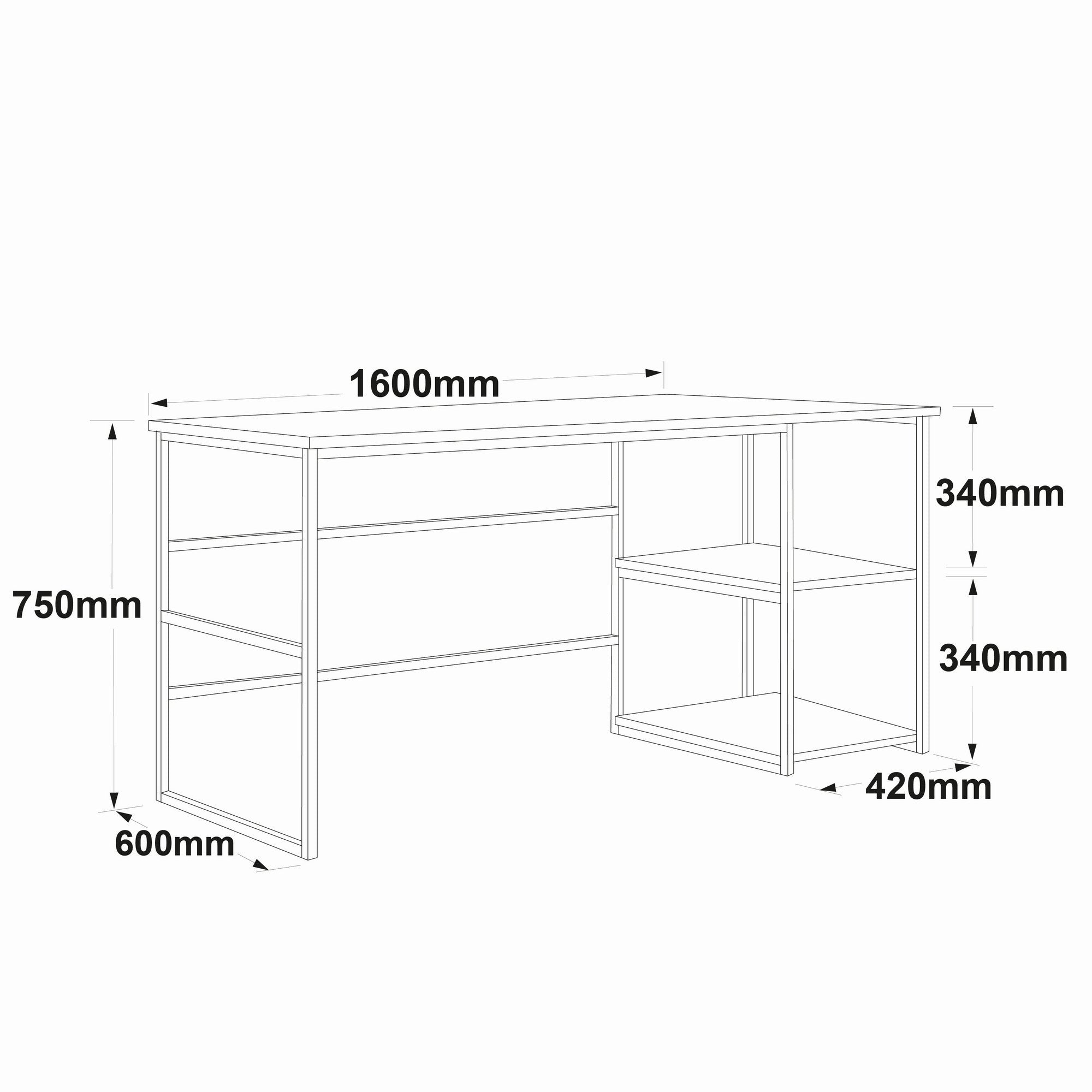 Secretária de Estudo Moderna – 160 x 75 x 60 cm – Pinho Atlântico – Painel de Partículas revestido a Melamina