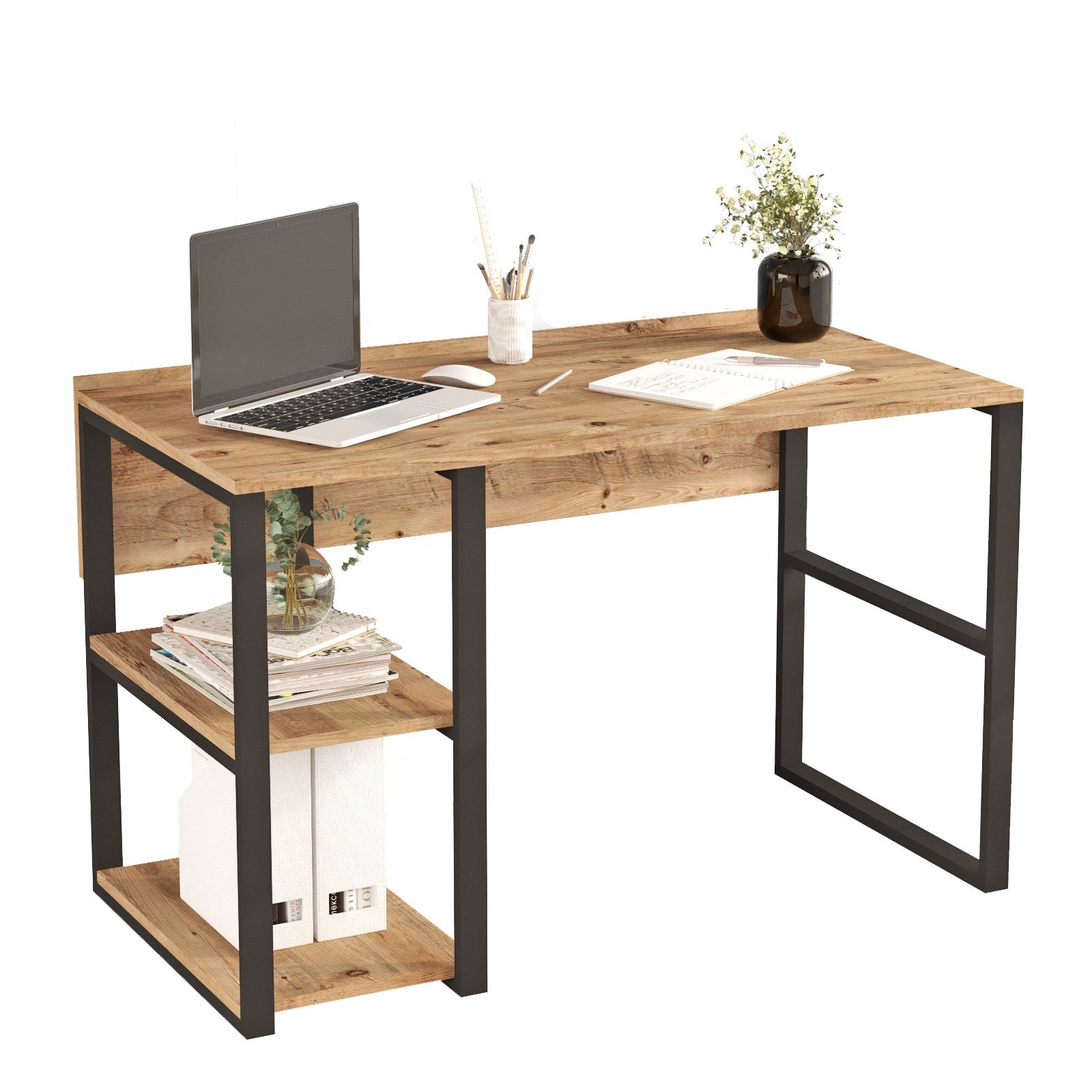 Secretária de Estudo/Escritório em Pinho Atlântico, 120 x 75 x 60 cm | Painel de Partículas 100% Revestido em Melamina, 18 mm de Espessura | Elegante e Funcional para Escritório e Estudo em Casa