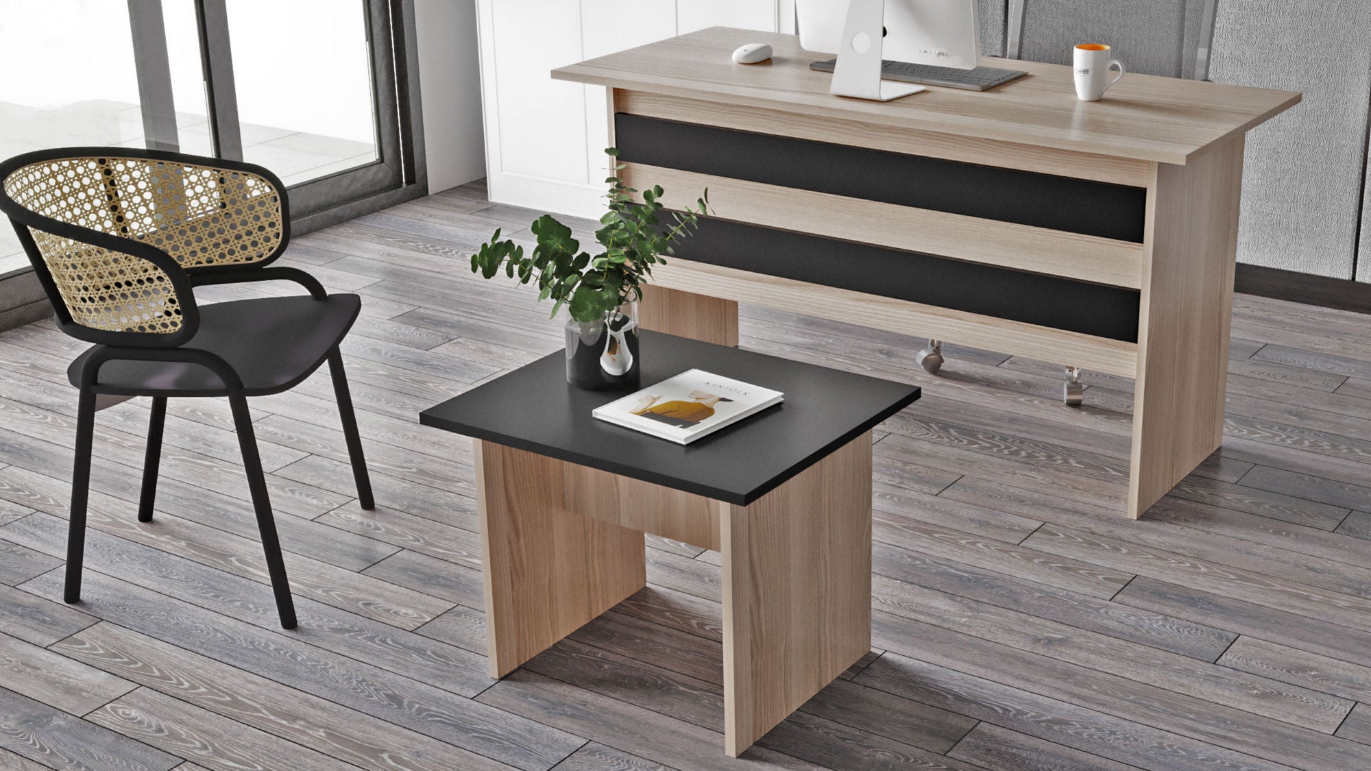 Mesa de Centro Moderna, Carvalho e Preto, 60 x 50 x 46,3 cm | Painel de Partículas 100% Revestido em Melamina, 18 mm de Espessura | Elegante e Funcional para Espaços de Convivência