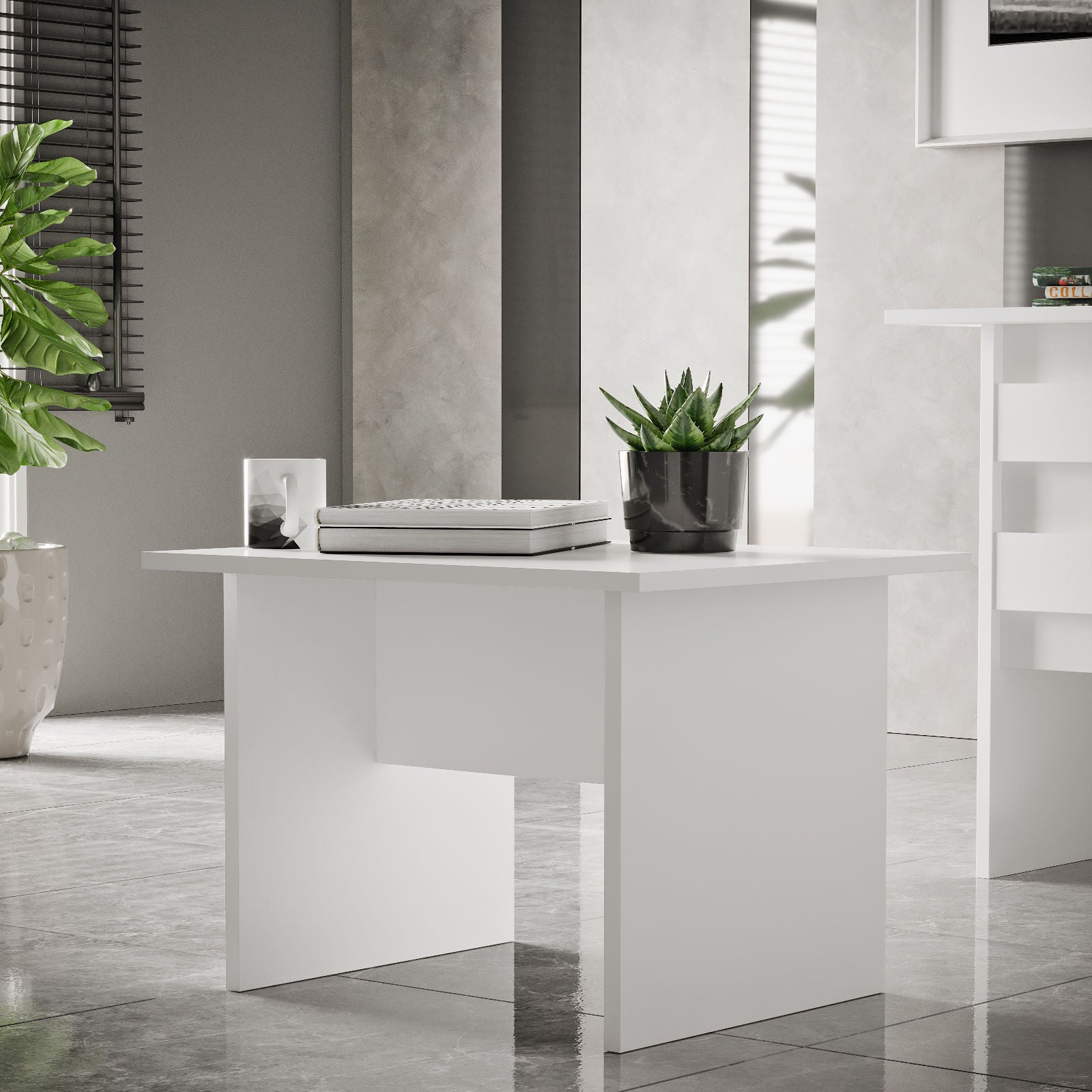 Mesa de Centro Branca Moderna, 60 x 50 x 46,3 cm | Painel de Partículas 100% Revestido em Melamina, 18 mm de Espessura | Design Elegante e Funcional para Qualquer Espaço