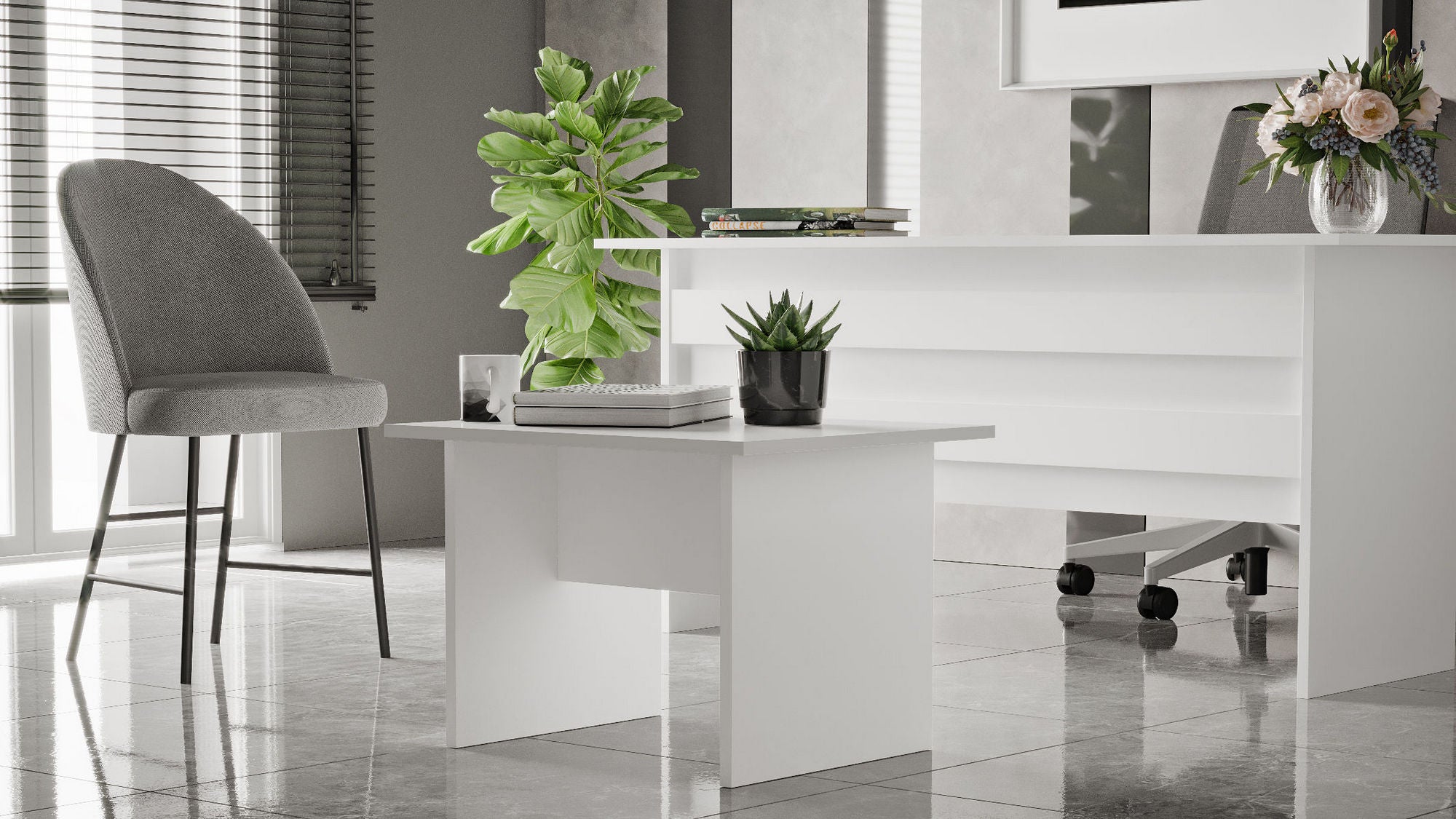 Mesa de Centro Branca Moderna, 60 x 50 x 46,3 cm | Painel de Partículas 100% Revestido em Melamina, 18 mm de Espessura | Design Elegante e Funcional para Qualquer Espaço