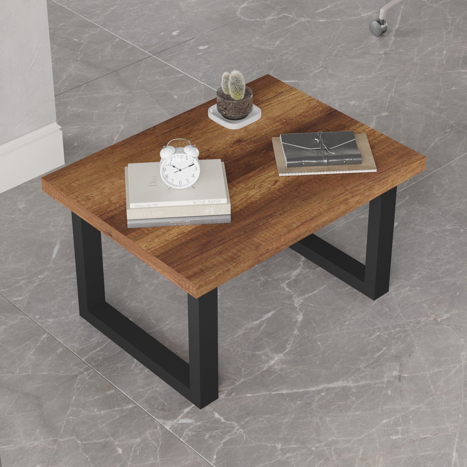 Mesa de Centro Moderna com Pés de Metal, Nogueira e Antracite, 80 x 60 x 43 cm | Painel de Partículas 100% Revestido com Melamina, 18 mm de Espessura | Design Industrial Elegante