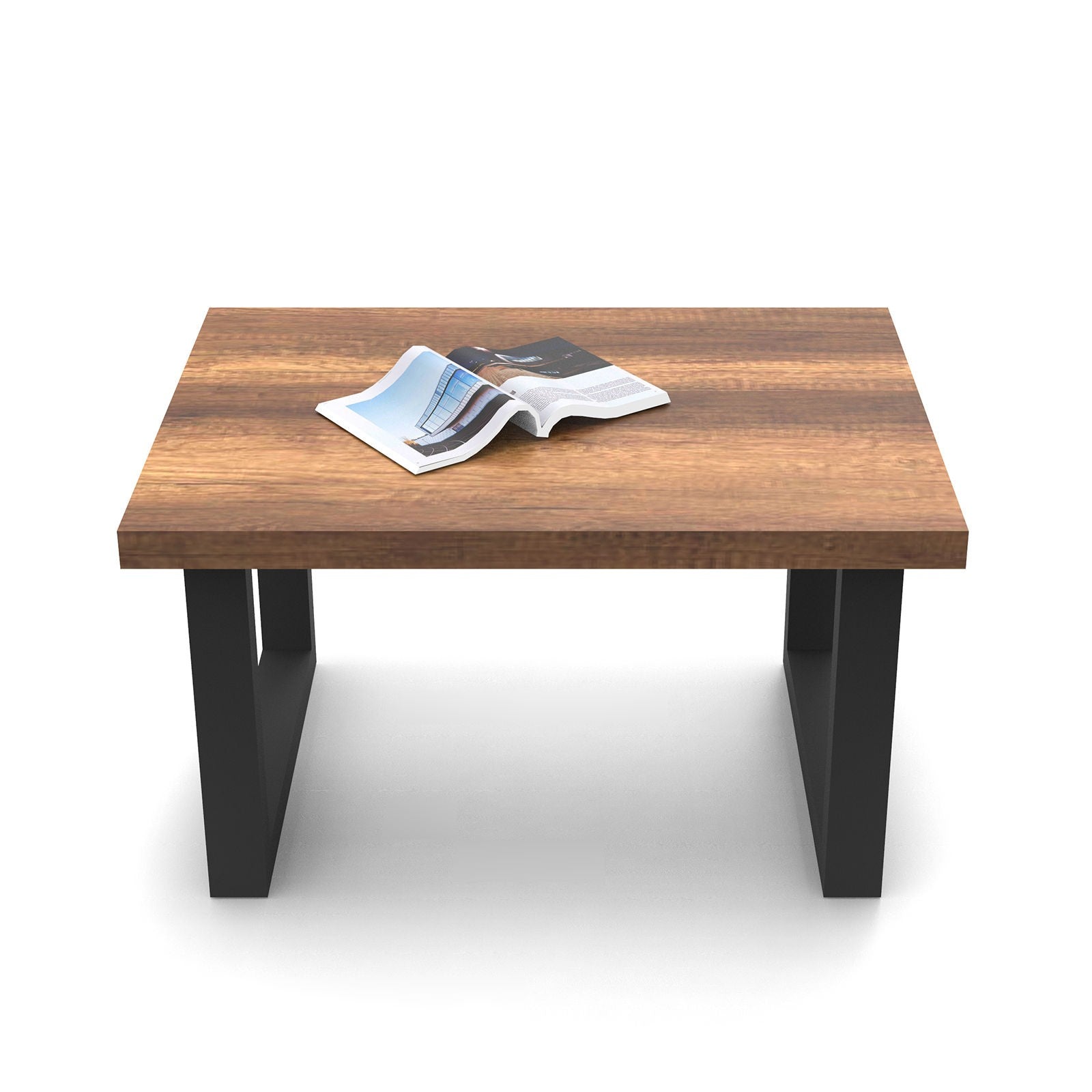Mesa de Centro Moderna com Pés de Metal, Nogueira e Antracite, 80 x 60 x 43 cm | Painel de Partículas 100% Revestido com Melamina, 18 mm de Espessura | Design Industrial Elegante