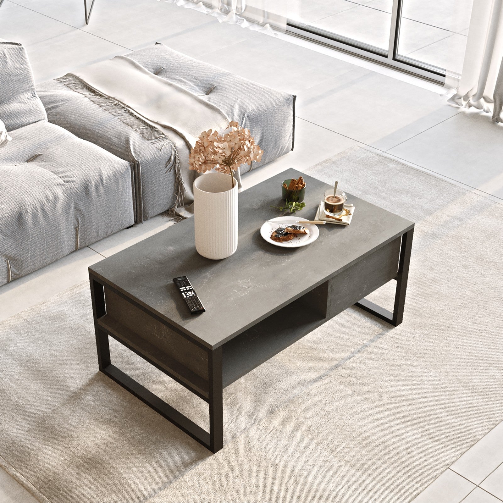 Mesa de Centro Moderna – 100 cm de Largura – Prateada – Melamina