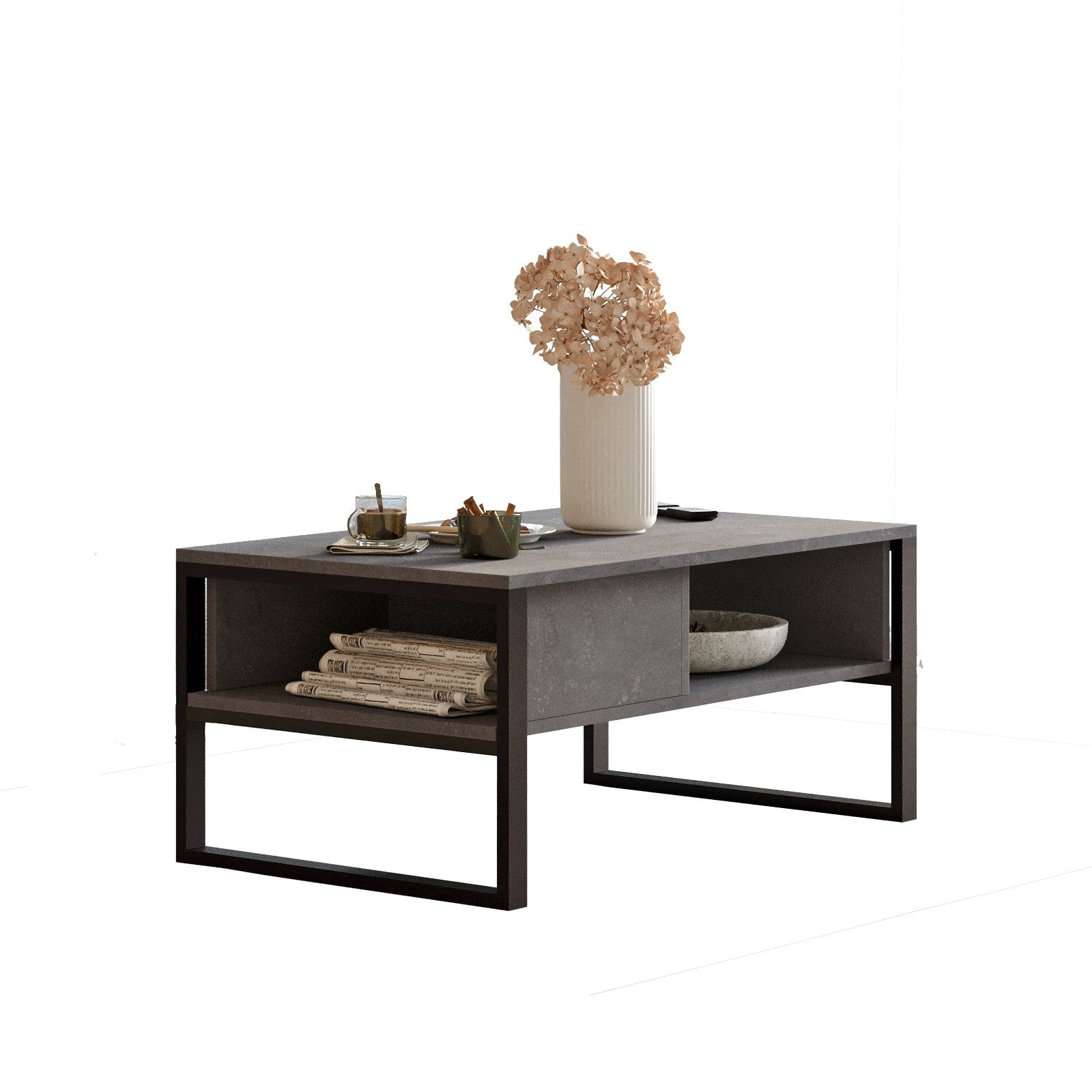Mesa de Centro Moderna – 100 cm de Largura – Prateada – Melamina