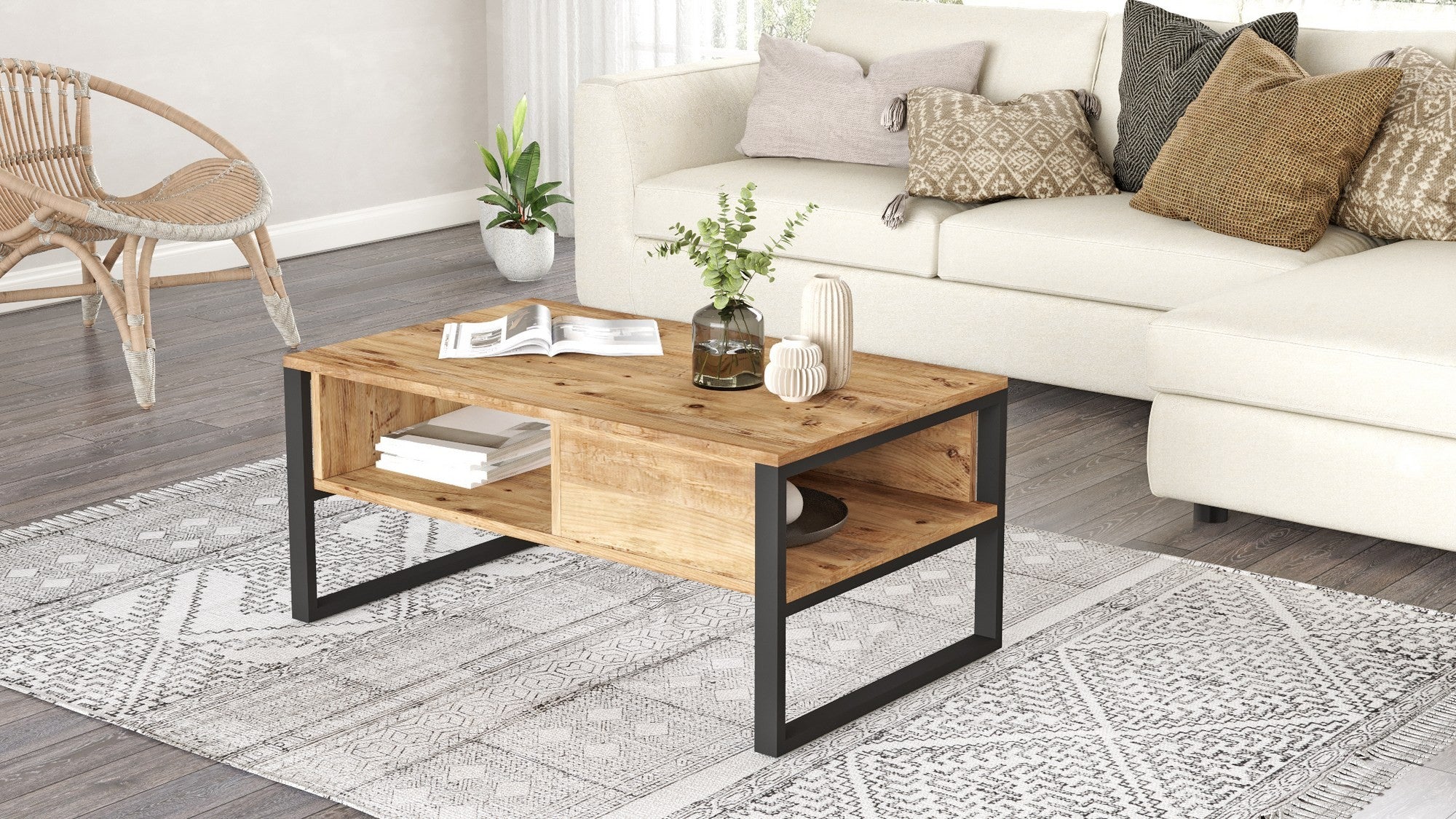 Mesa de Centro – 100 x 59,7 x 44,4 cm – Pinho Atlântico – Painel de partículas revestido a melamina