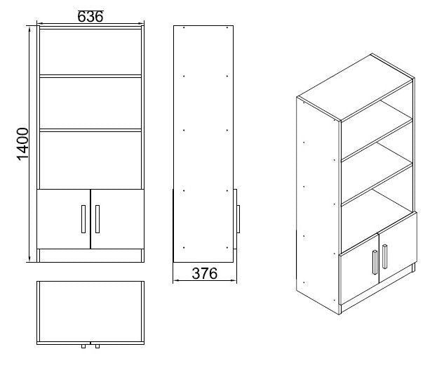 Estante moderna – 63,6 x 140 x 37,6 cm – Nogueira e Antracite – Painéis de partículas revestidos de melamina