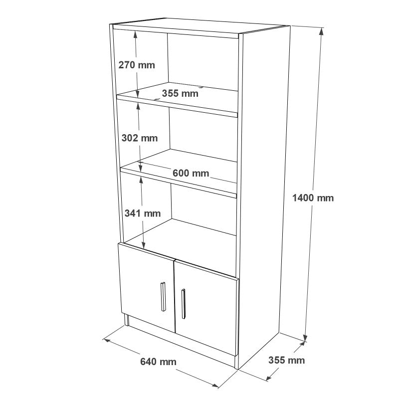 Estante moderna – 140 cm de altura, 64 cm de largura, 35,5 cm de profundidade – Branco – Painéis de partículas revestidos a melamina