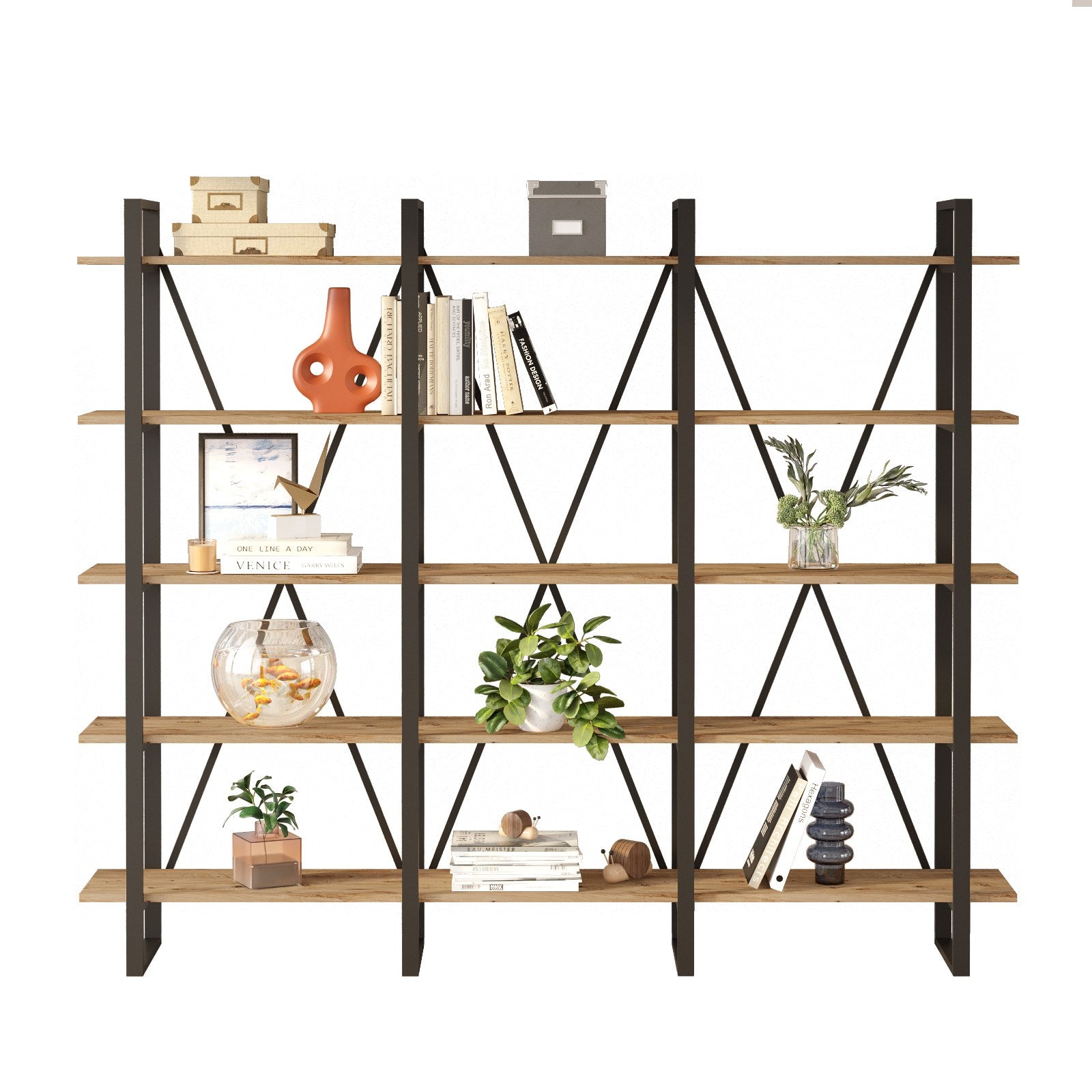 Estante Industrial Moderna – 219,6 x 180 x 34 cm – Pinho Atlântico – Painel de partículas e Metal