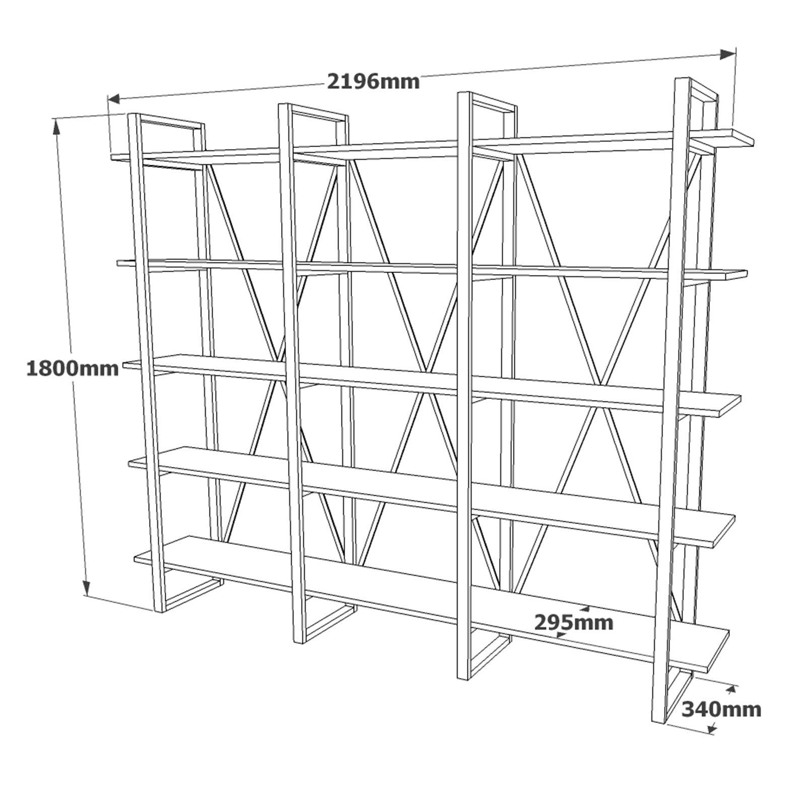 Estante Industrial Moderna – 219,6 x 180 x 34 cm – Pinho Atlântico – Painel de partículas e Metal