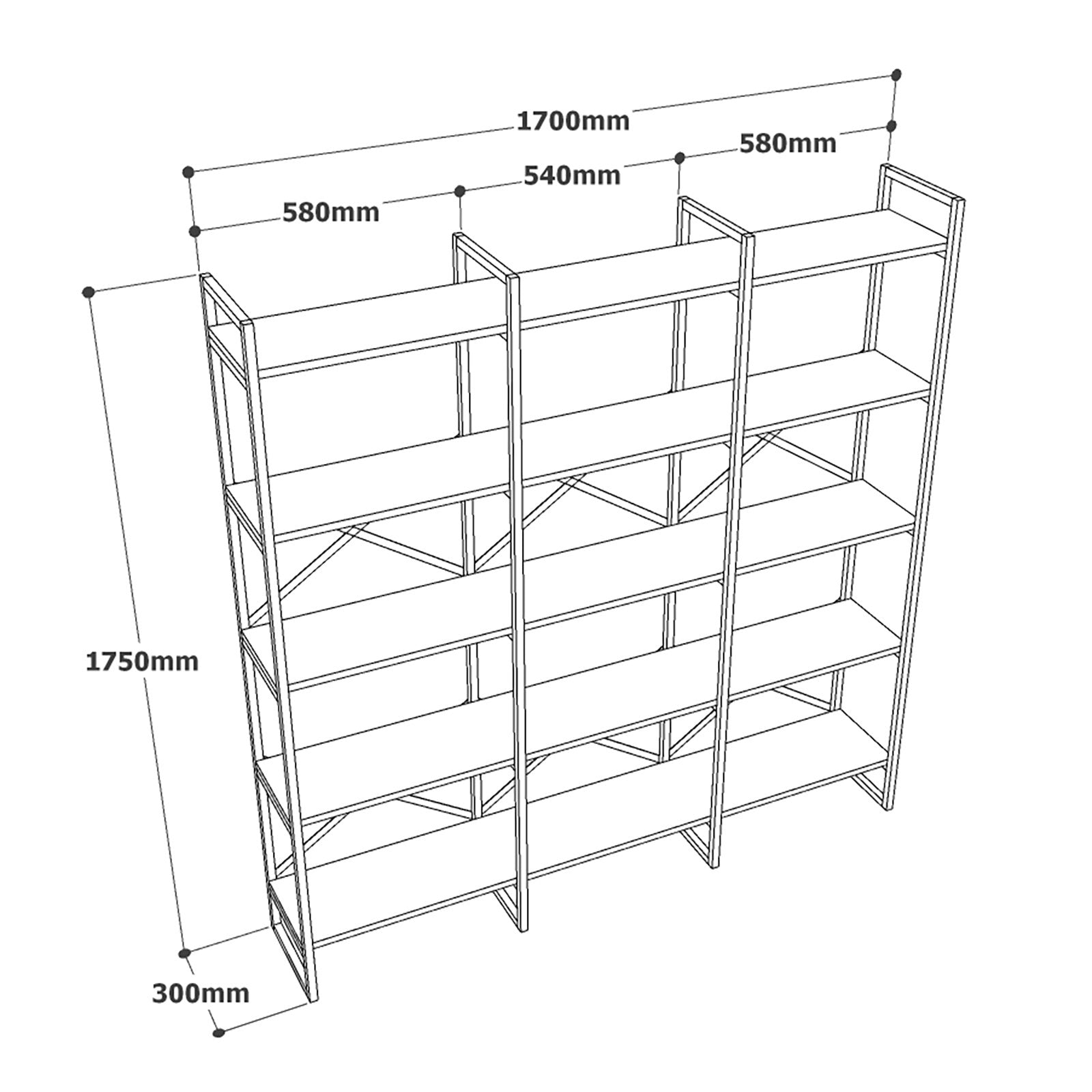 Estante de livros – 170 x 175 x 30 cm – Mármore branco e dourado – Metal