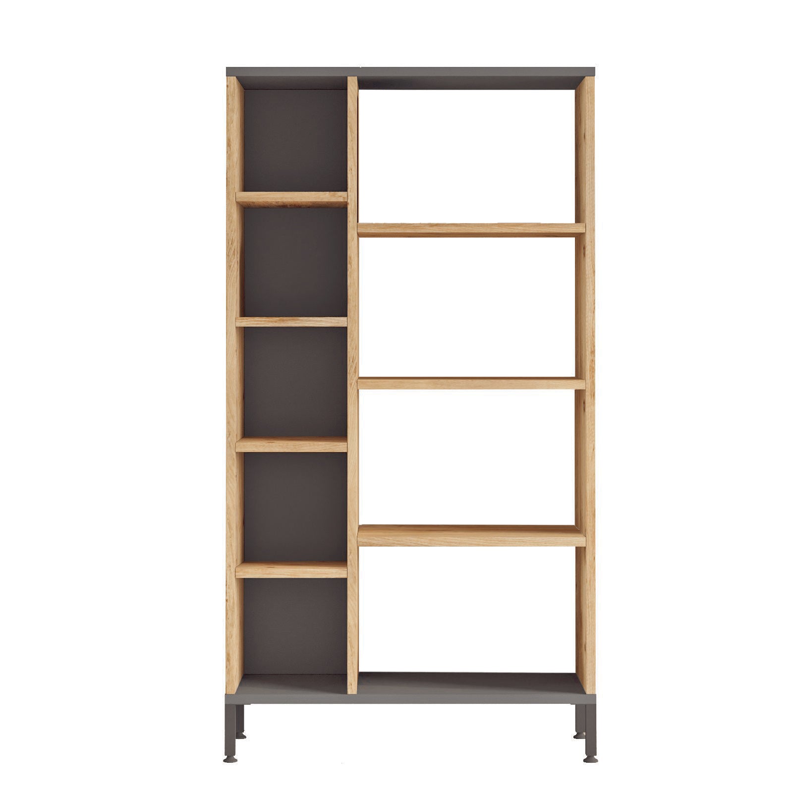 Estante elegante em pinho atlântico e antracite, 72 cm L x 133,6 cm A x 25,5 cm P | Painel de partículas 100% revestido em melamina, 18 mm de espessura | Solução de armazenamento moderna