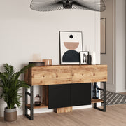 Consola de Entrada - Mesa para Corredor Moderna, Pinho Atlântico, 138,8 x 83,6 x 43,3 cm | Painel de Partículas 100% Revestido com Melamina, 18 mm de Espessura, Estrutura de Metal Resistente | Design Industrial Elegante para Casa e Escritório