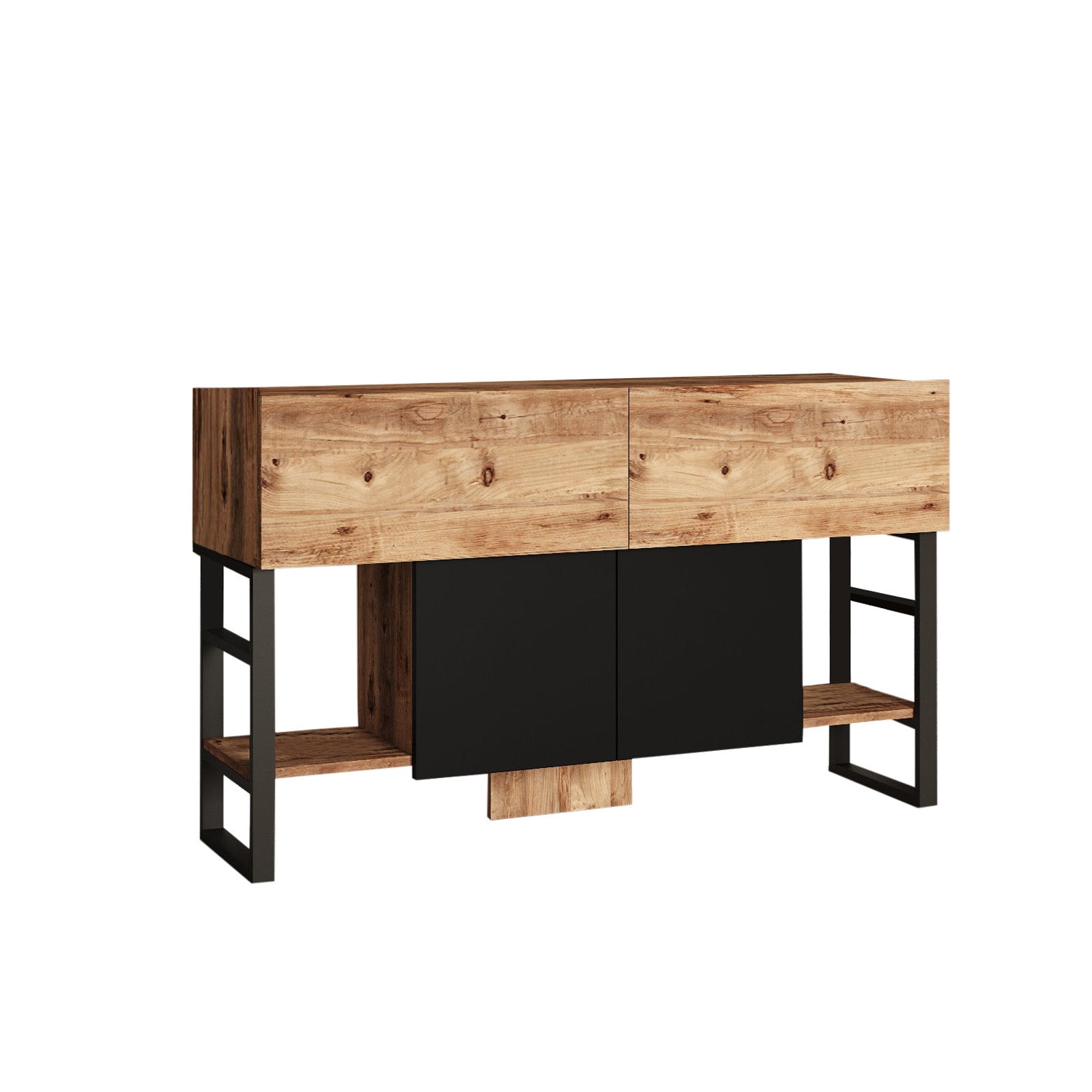 Consola de Entrada - Mesa para Corredor Moderna, Pinho Atlântico, 138,8 x 83,6 x 43,3 cm | Painel de Partículas 100% Revestido com Melamina, 18 mm de Espessura, Estrutura de Metal Resistente | Design Industrial Elegante para Casa e Escritório