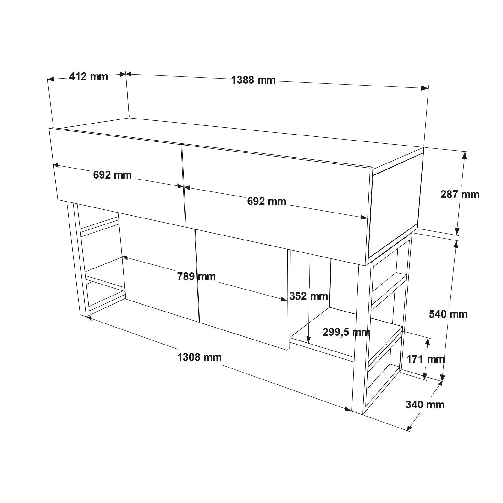 Consola de Entrada - Mesa para Corredor Moderna, Pinho Atlântico, 138,8 x 83,6 x 43,3 cm | Painel de Partículas 100% Revestido com Melamina, 18 mm de Espessura, Estrutura de Metal Resistente | Design Industrial Elegante para Casa e Escritório