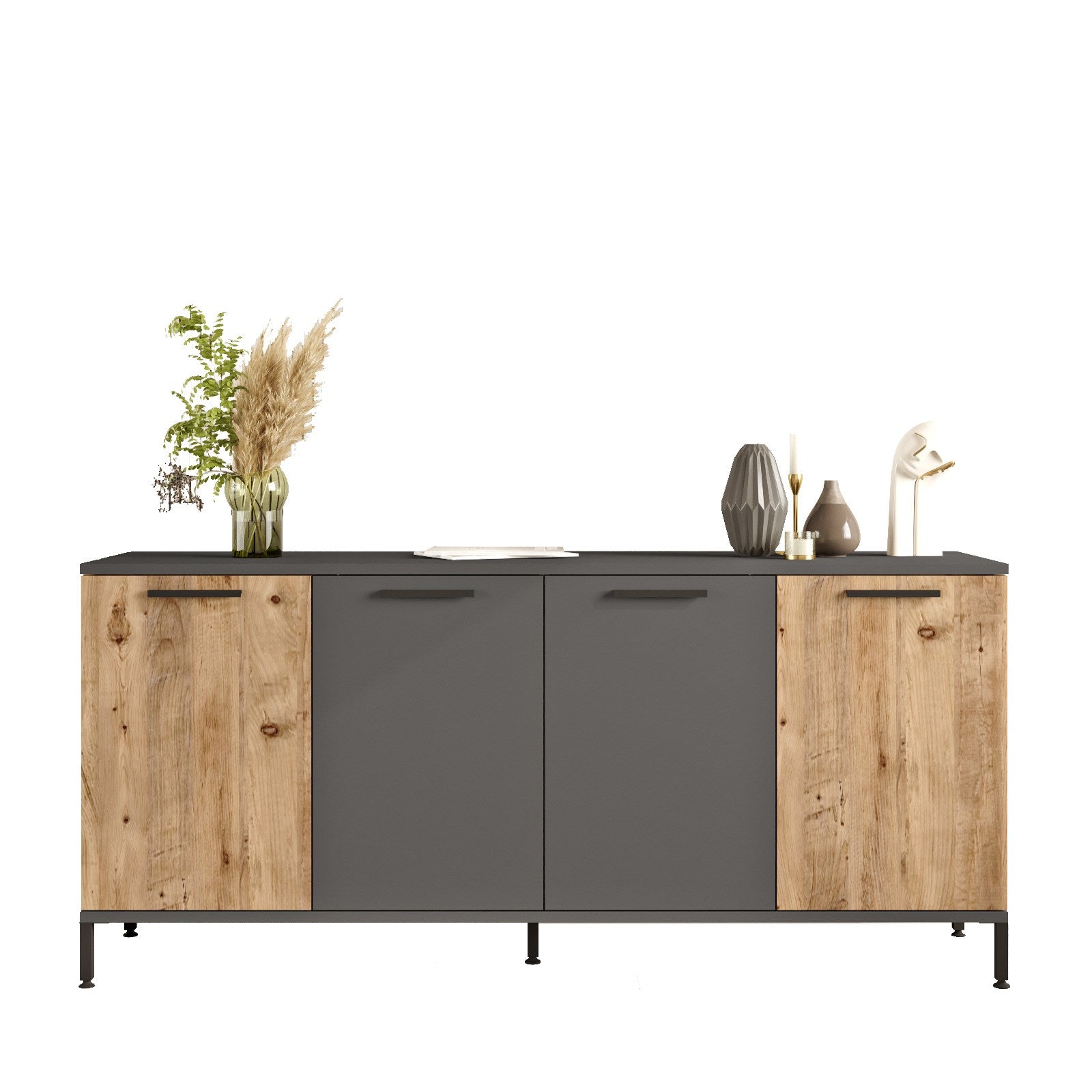 Aparador Elegante, Pinho Atlântico e Antracite, 160 x 71,8 x 40 cm | Painel de Partículas 100% Revestido com Melamina, 18 mm de Espessura | Perfeito para Espaços Modernos