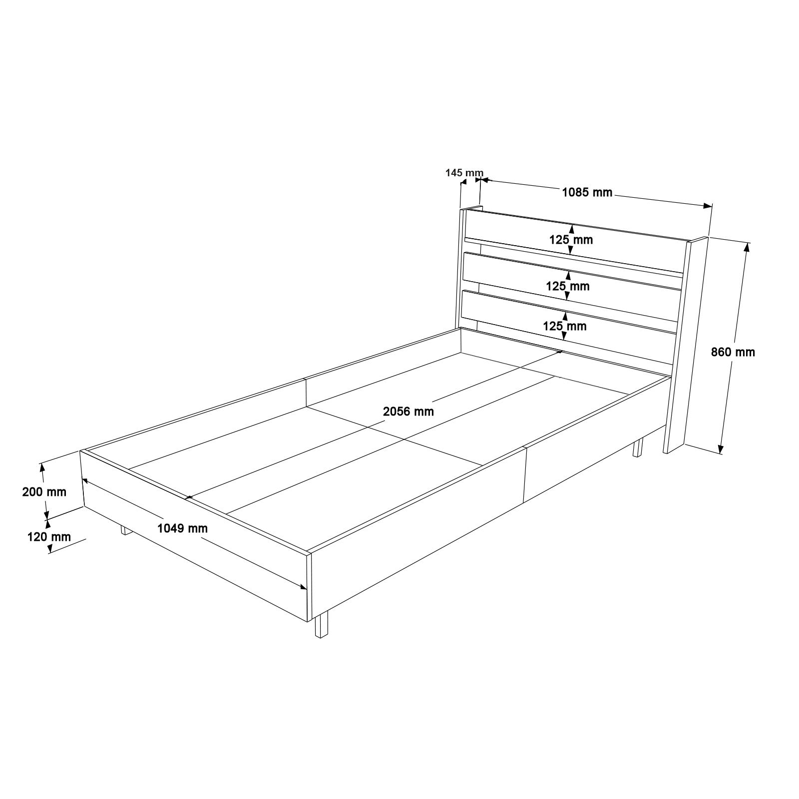 Conjunto de quarto jovem – Cama de solteiro 205.6cm x 86cm x 108.5cm, Mesa de cabeceira 53.6cm x 42.4cm x 44.5cm – Branco – Painel de partículas revestido a melamina