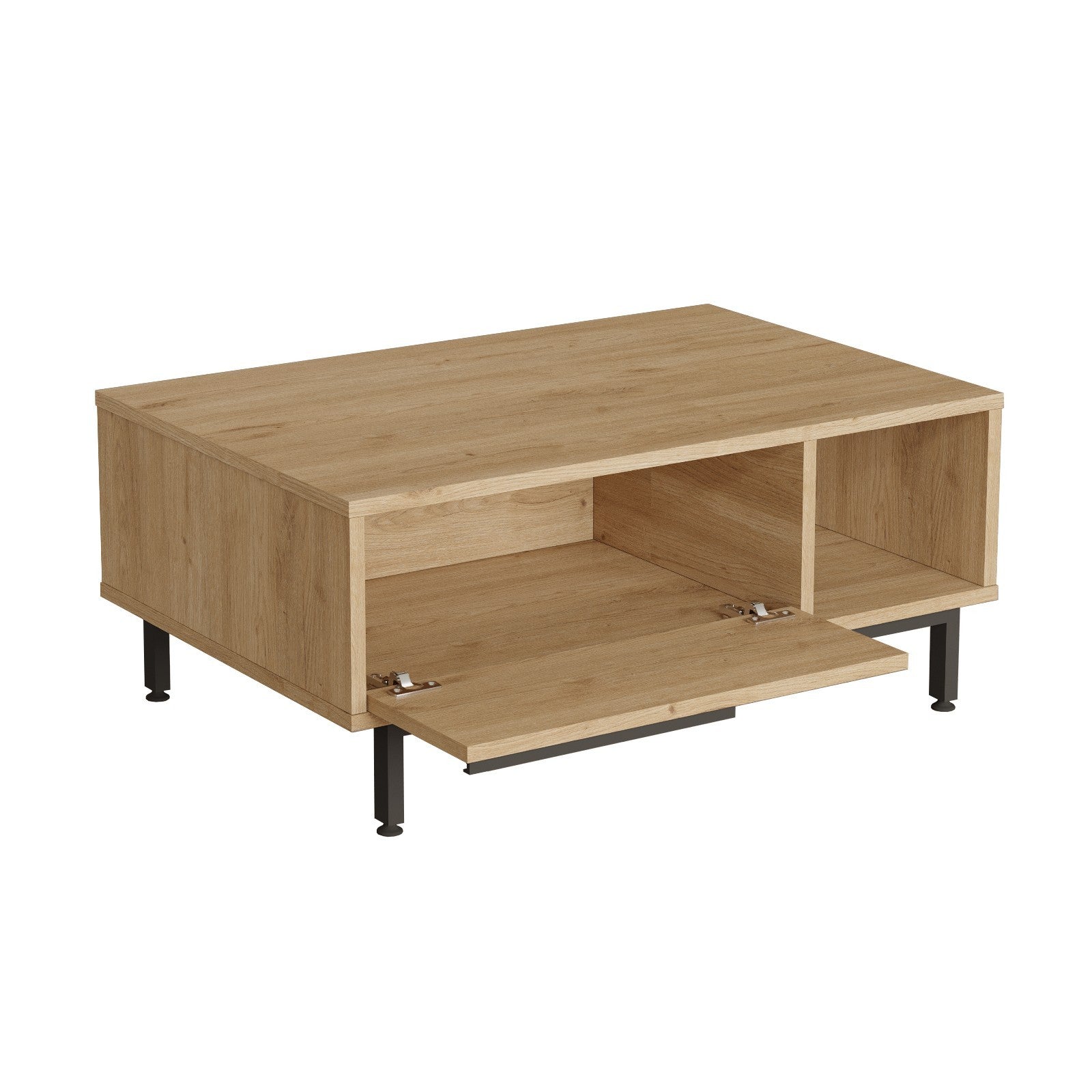 Mesa de centro elegante em nogueira, 90 x 60 x 37,6 cm | Painel de partículas 100% revestido em melamina, 18 mm de espessura | Pernas de metal resistentes, perfeita para espaços modernos