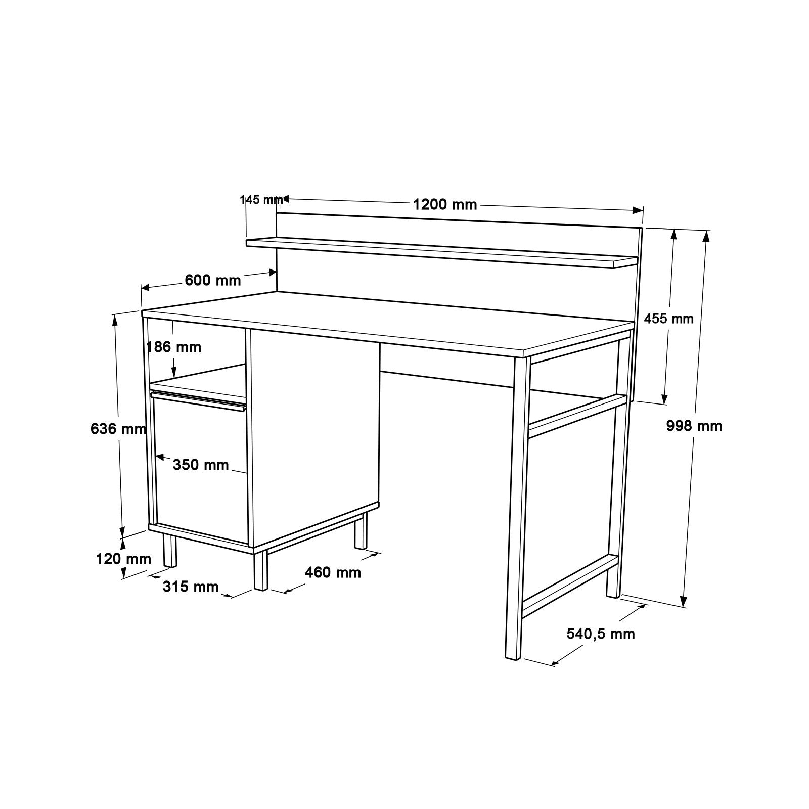 Secretária de Estudo – 120 x 54 x 99,8 cm – Nogueira e Carvalho – 100% Melamina