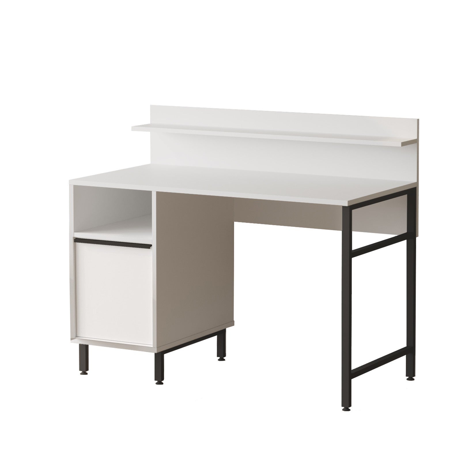 Secretária de Estudo/Escritório Moderna, Branca, 120 x 99,8 x 54,05 cm | Painel de Partículas 100% Revestido em Melamina, 18 mm de Espessura, Pernas de Metal Resistente | Ideal para Escritório em Casa e Estudo