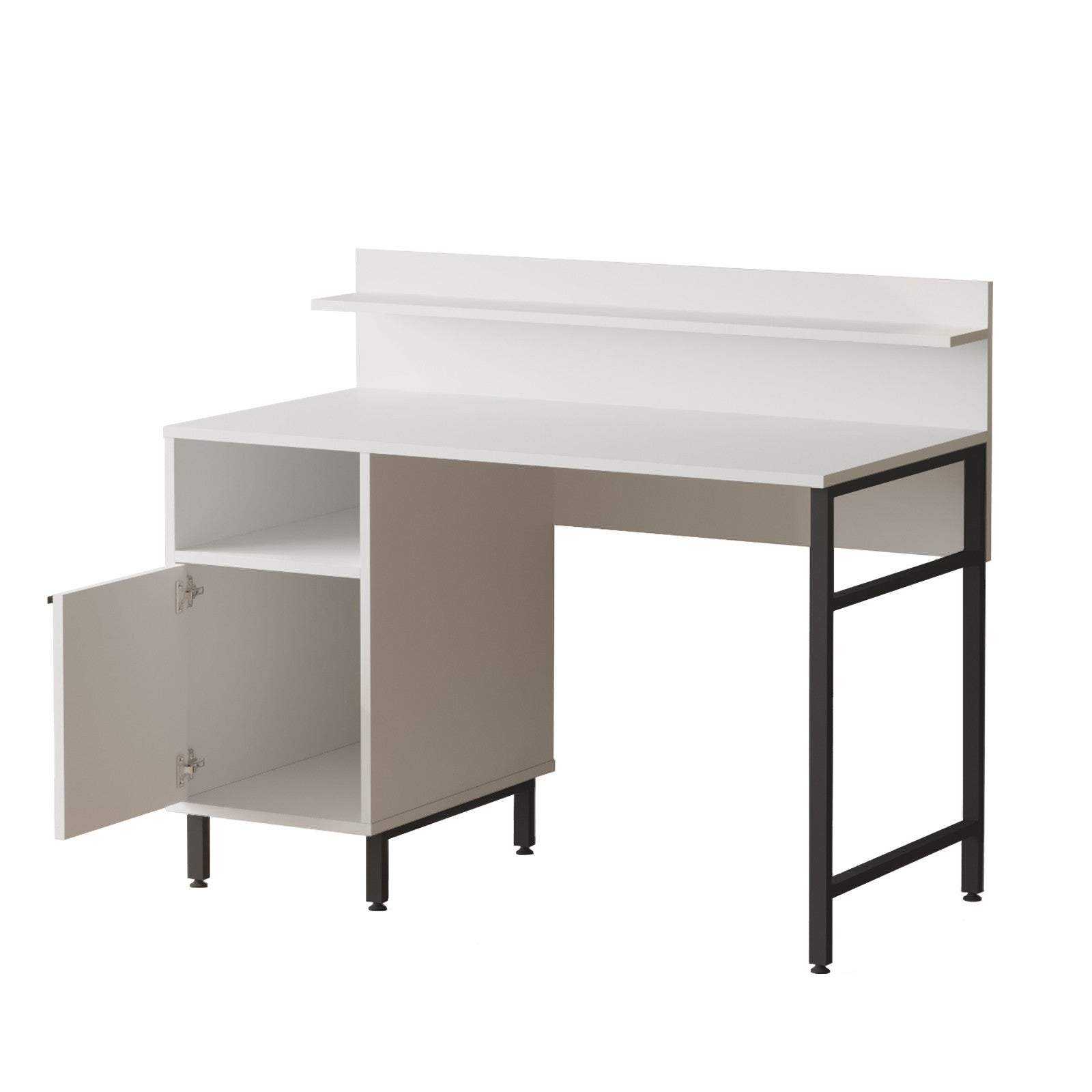 Secretária de Estudo/Escritório Moderna, Branca, 120 x 99,8 x 54,05 cm | Painel de Partículas 100% Revestido em Melamina, 18 mm de Espessura, Pernas de Metal Resistente | Ideal para Escritório em Casa e Estudo