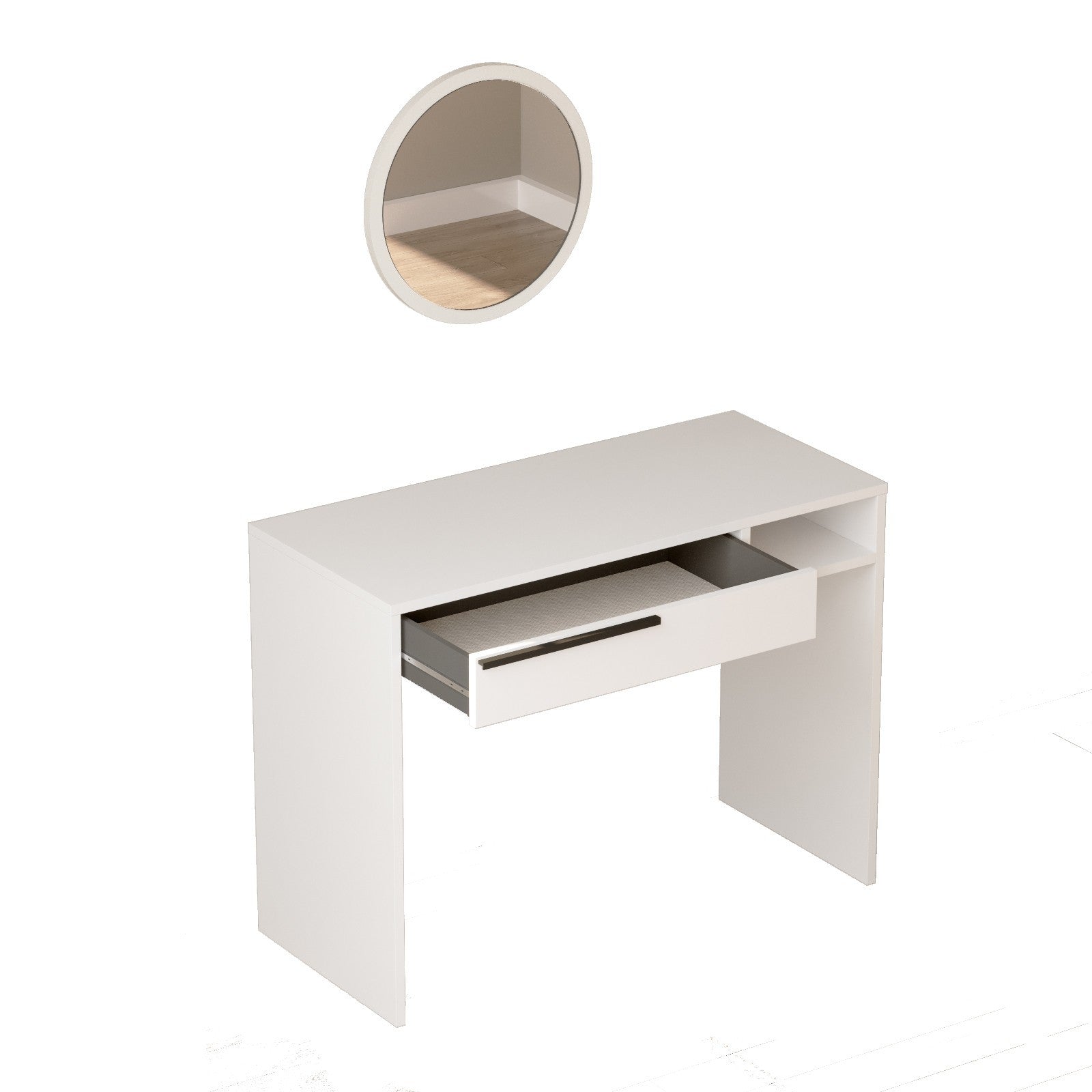 Toucador elegante branca com espelho, 100 cm x 75 cm x 44,5 cm | Painel de partículas 100% revestido em melamina, 18 mm de espessura | Elegante e funcional para espaços modernos