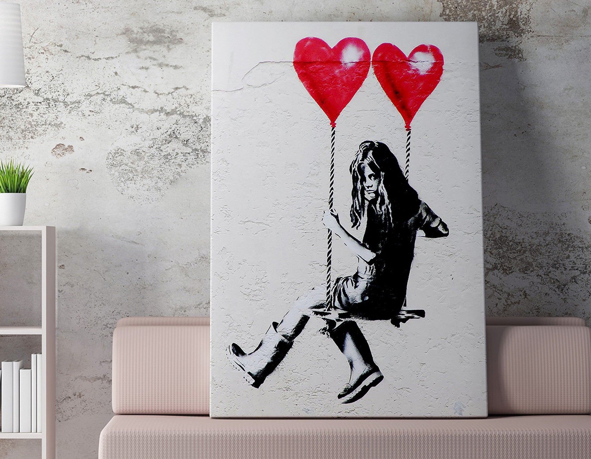 Impressionante tela decorativa de Banksy, 50 x 70 cm, 50% algodão/50% poliéster, emoldurada em madeira de 2 x 3 cm | Perfeito para amantes da arte moderna