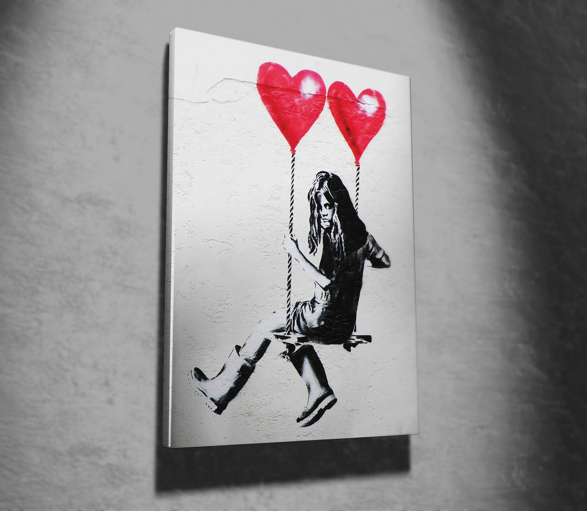 Impressionante tela decorativa de Banksy, 70 x 100 cm, 50% algodão/50% poliéster, emoldurada com moldura de madeira de 2 x 3 cm | Perfeito para decoração moderna