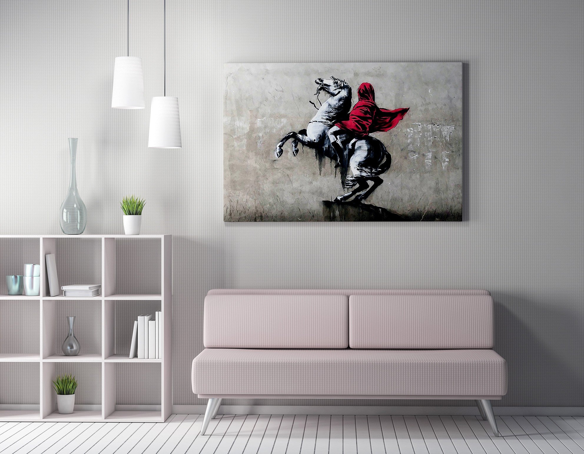 Impressionante tela decorativa de Banksy, 50 x 70 cm, 50% algodão/50% poliéster, emoldurada em madeira de 2 x 3 cm | Perfeito para amantes da arte moderna