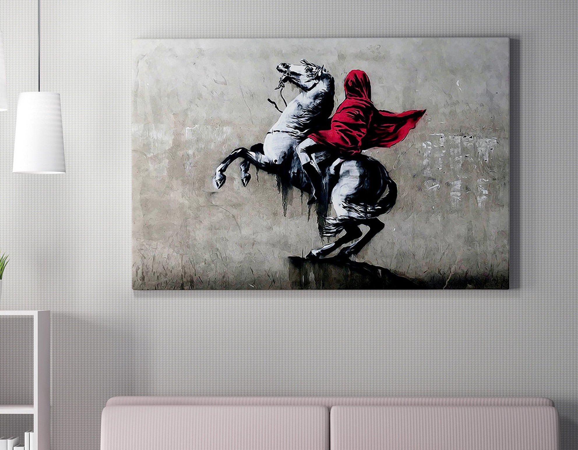 Impressionante tela decorativa de Banksy, 70 x 100 cm, 50% algodão/50% poliéster, emoldurada com moldura de madeira de 2 x 3 cm | Perfeito para decoração moderna
