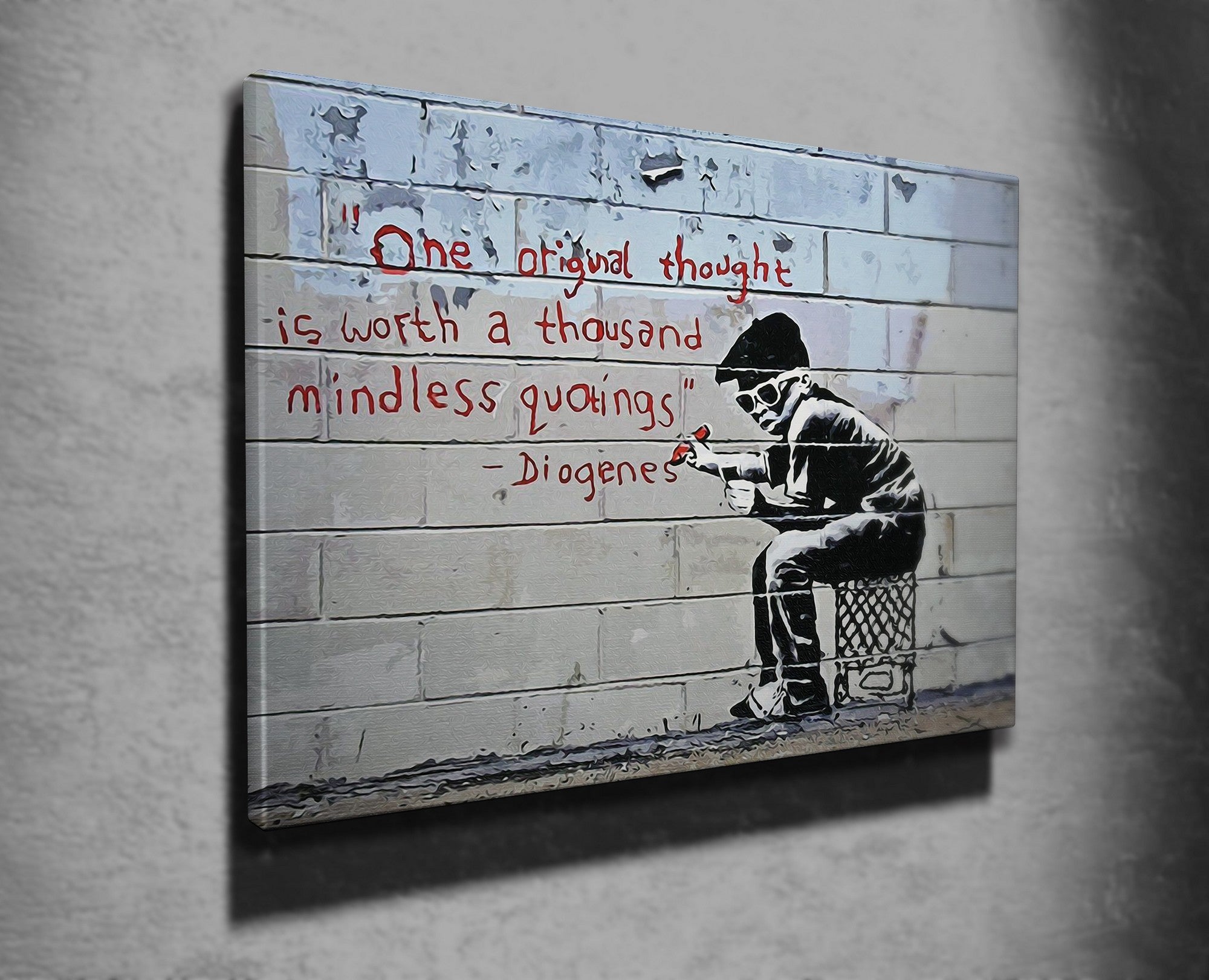 Impressionante tela decorativa de Banksy, 50 x 70 cm, 50% algodão/50% poliéster, emoldurada em madeira de 2 x 3 cm | Perfeito para amantes da arte moderna