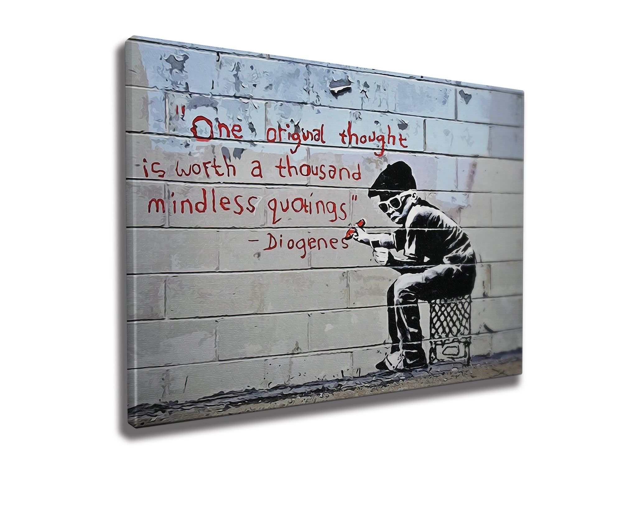 Impressionante tela decorativa de Banksy, 50 x 70 cm, 50% algodão/50% poliéster, emoldurada em madeira de 2 x 3 cm | Perfeito para amantes da arte moderna
