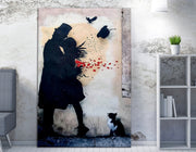 Impressionante tela decorativa de Banksy, 70 x 100 cm, 50% algodão/50% poliéster, emoldurada com moldura de madeira de 2 x 3 cm | Perfeito para decoração moderna