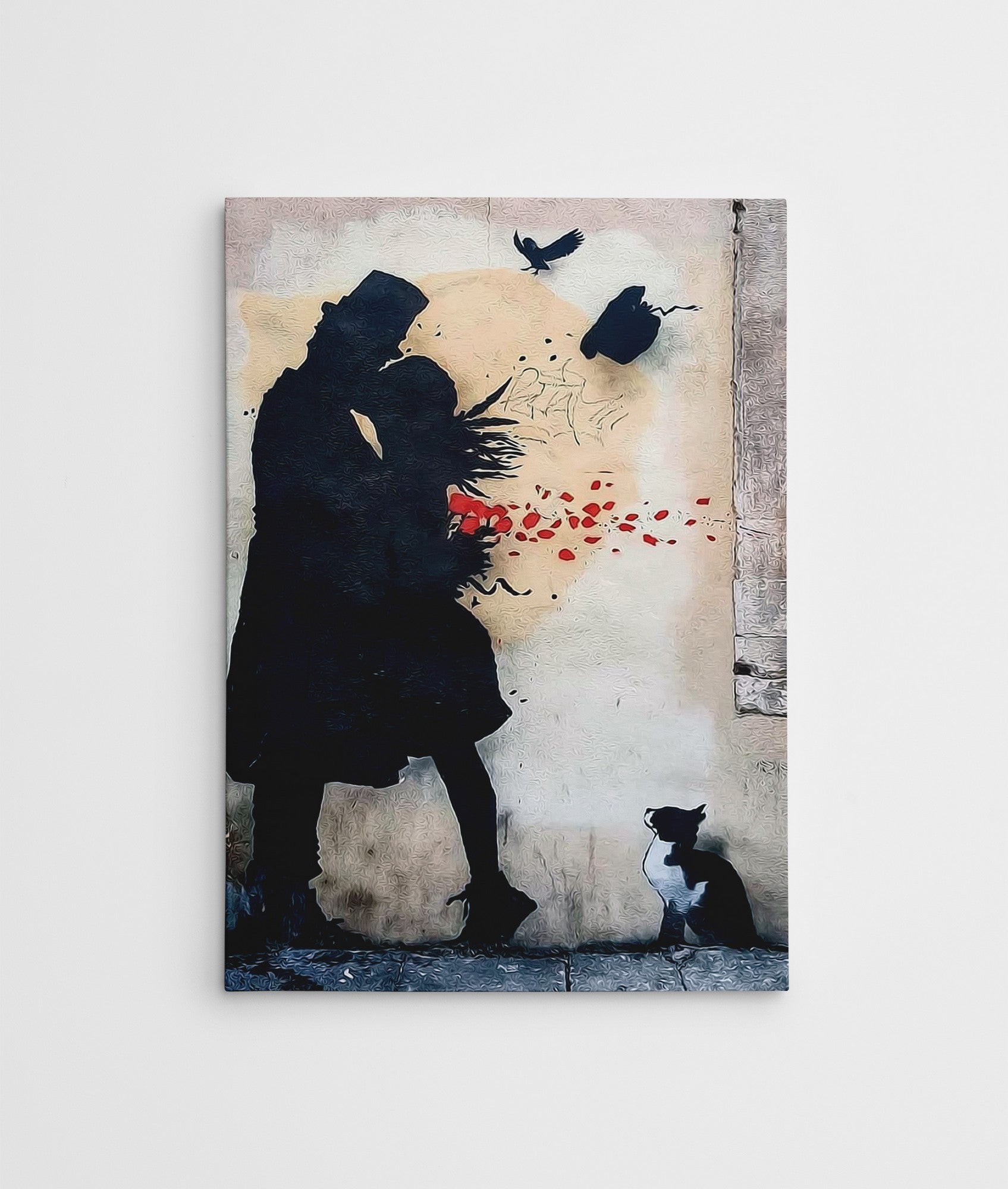 Impressionante tela decorativa de Banksy, 70 x 100 cm, 50% algodão/50% poliéster, emoldurada com moldura de madeira de 2 x 3 cm | Perfeito para decoração moderna