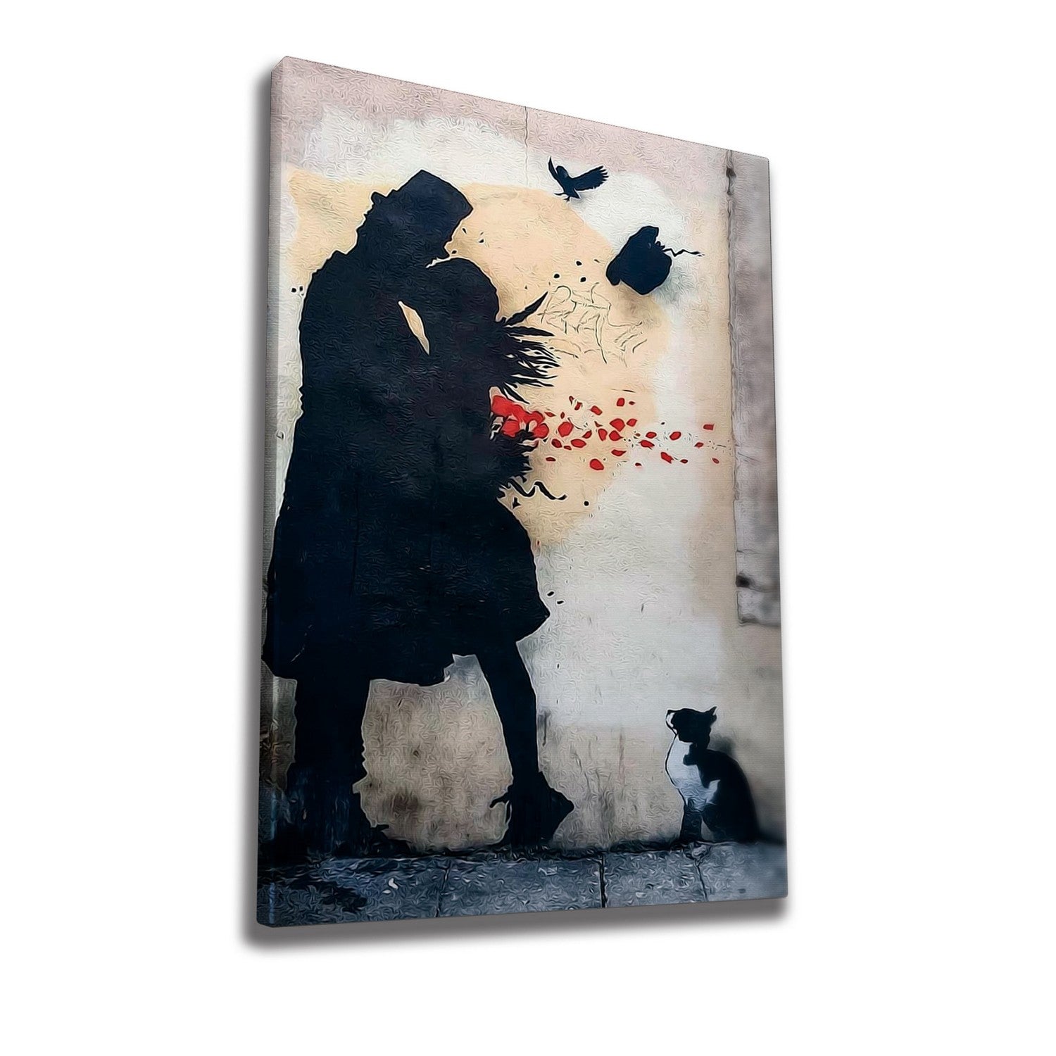 Impressionante tela decorativa de Banksy, 70 x 100 cm, 50% algodão/50% poliéster, emoldurada com moldura de madeira de 2 x 3 cm | Perfeito para decoração moderna