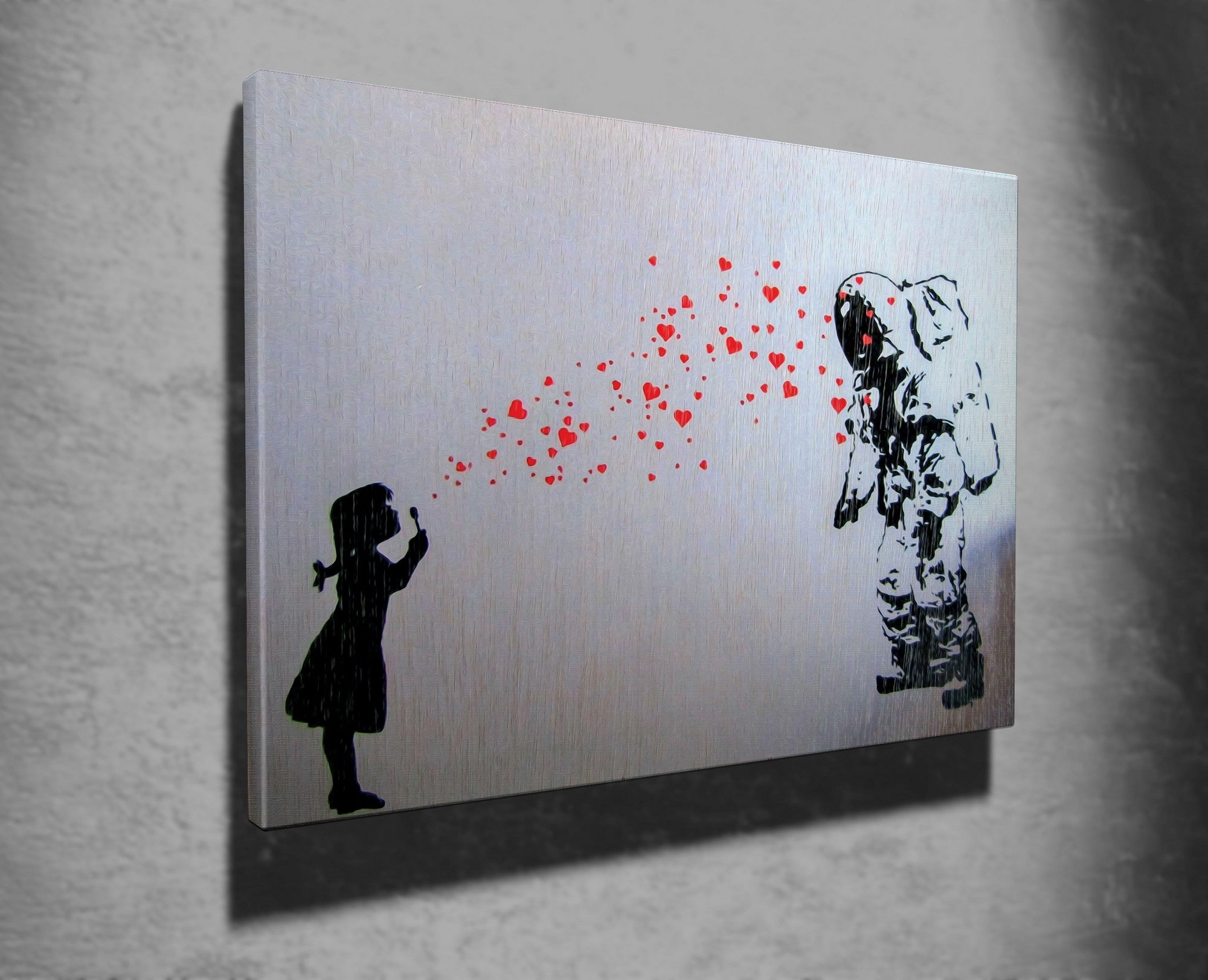Impressionante tela decorativa de Banksy, 70 x 100 cm, 50% algodão/50% poliéster, emoldurada com moldura de madeira de 2 x 3 cm | Perfeito para decoração moderna