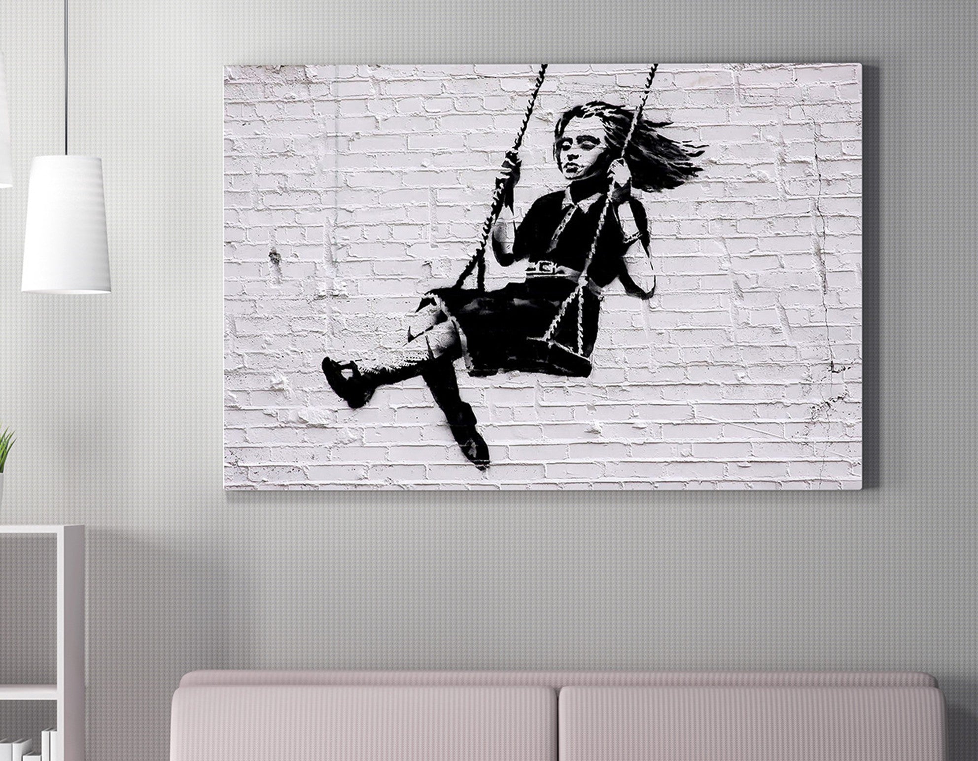 Impressionante tela decorativa de Banksy, 50 x 70 cm, 50% algodão/50% poliéster, emoldurada em madeira de 2 x 3 cm | Perfeito para amantes da arte moderna