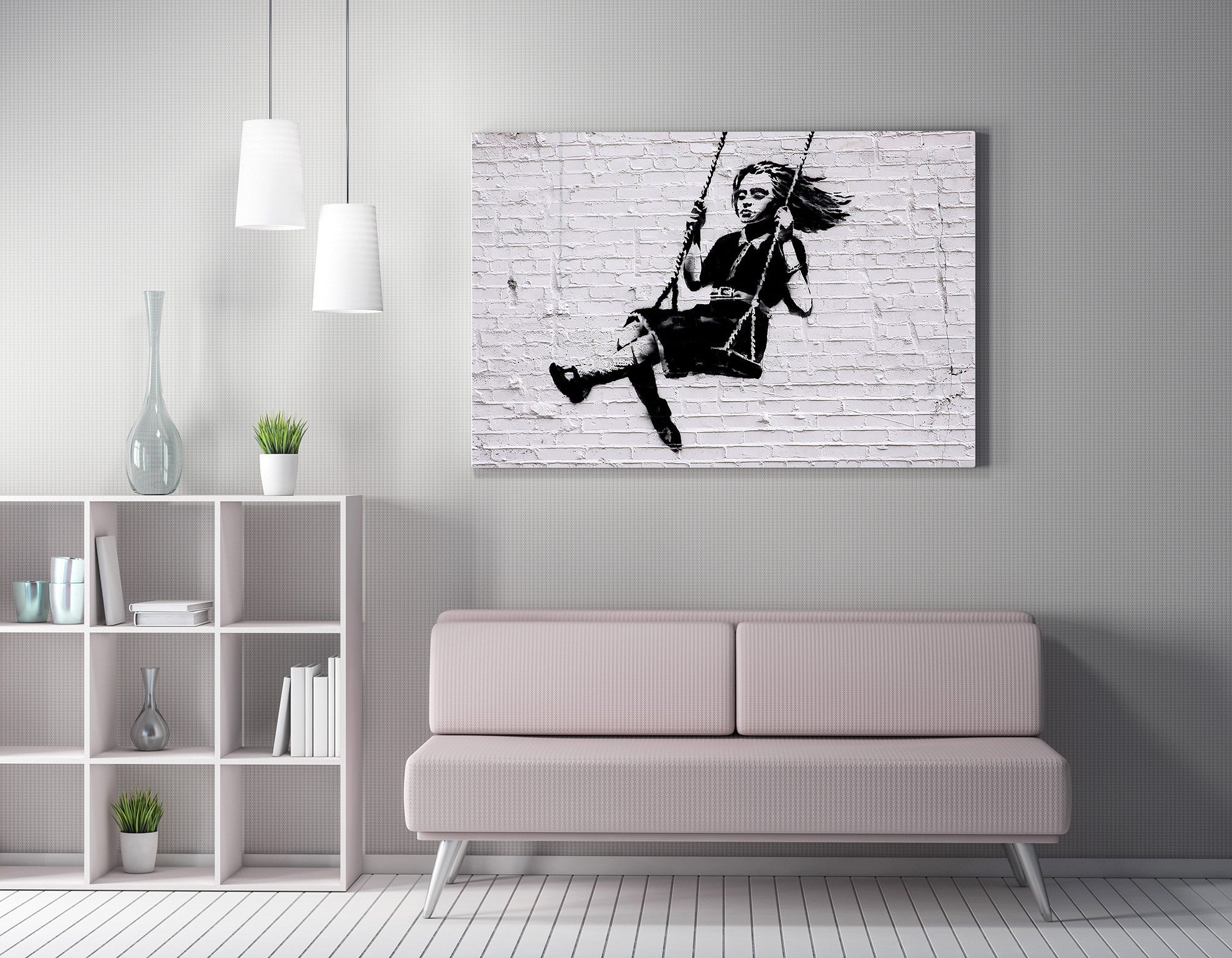 Impressionante tela decorativa de Banksy, 50 x 70 cm, 50% algodão/50% poliéster, emoldurada em madeira de 2 x 3 cm | Perfeito para amantes da arte moderna