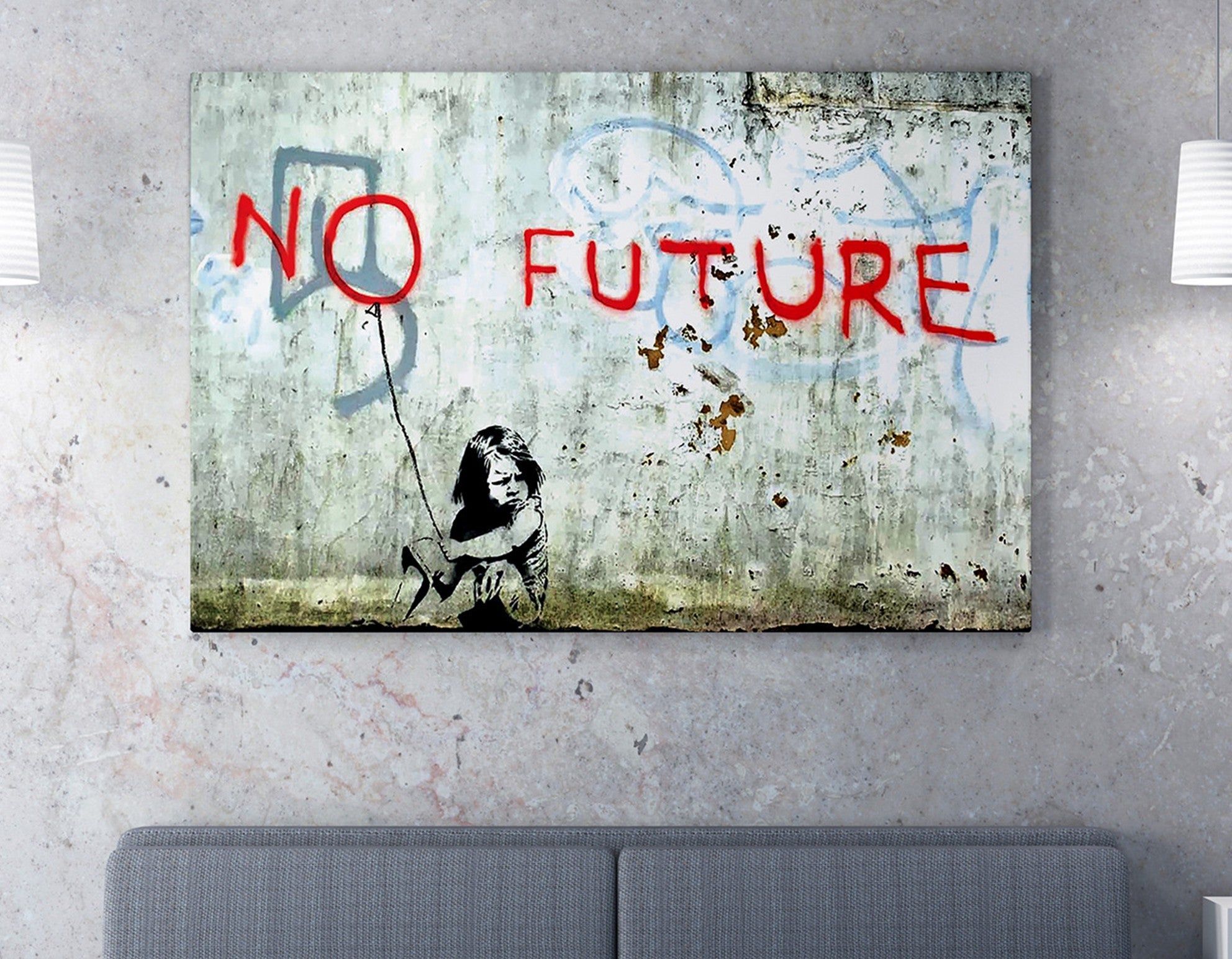 Impressionante tela decorativa de Banksy, 50 x 70 cm, 50% algodão/50% poliéster, emoldurada em madeira de 2 x 3 cm | Perfeito para amantes da arte moderna