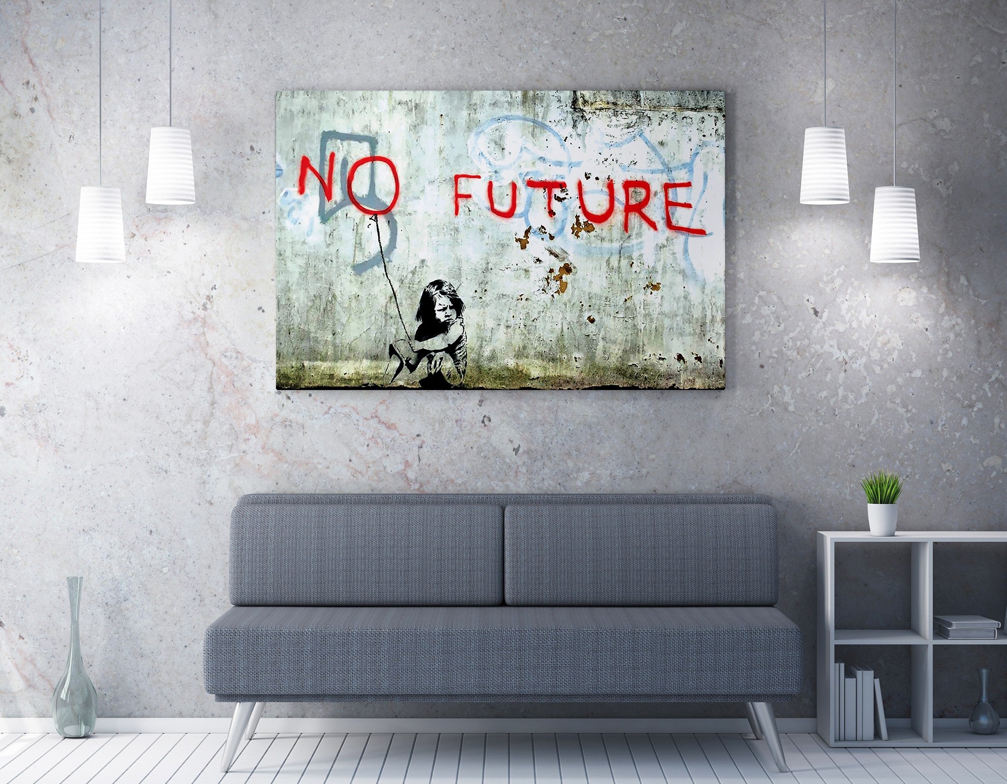 Impressionante tela decorativa de Banksy, 50 x 70 cm, 50% algodão/50% poliéster, emoldurada em madeira de 2 x 3 cm | Perfeito para amantes da arte moderna