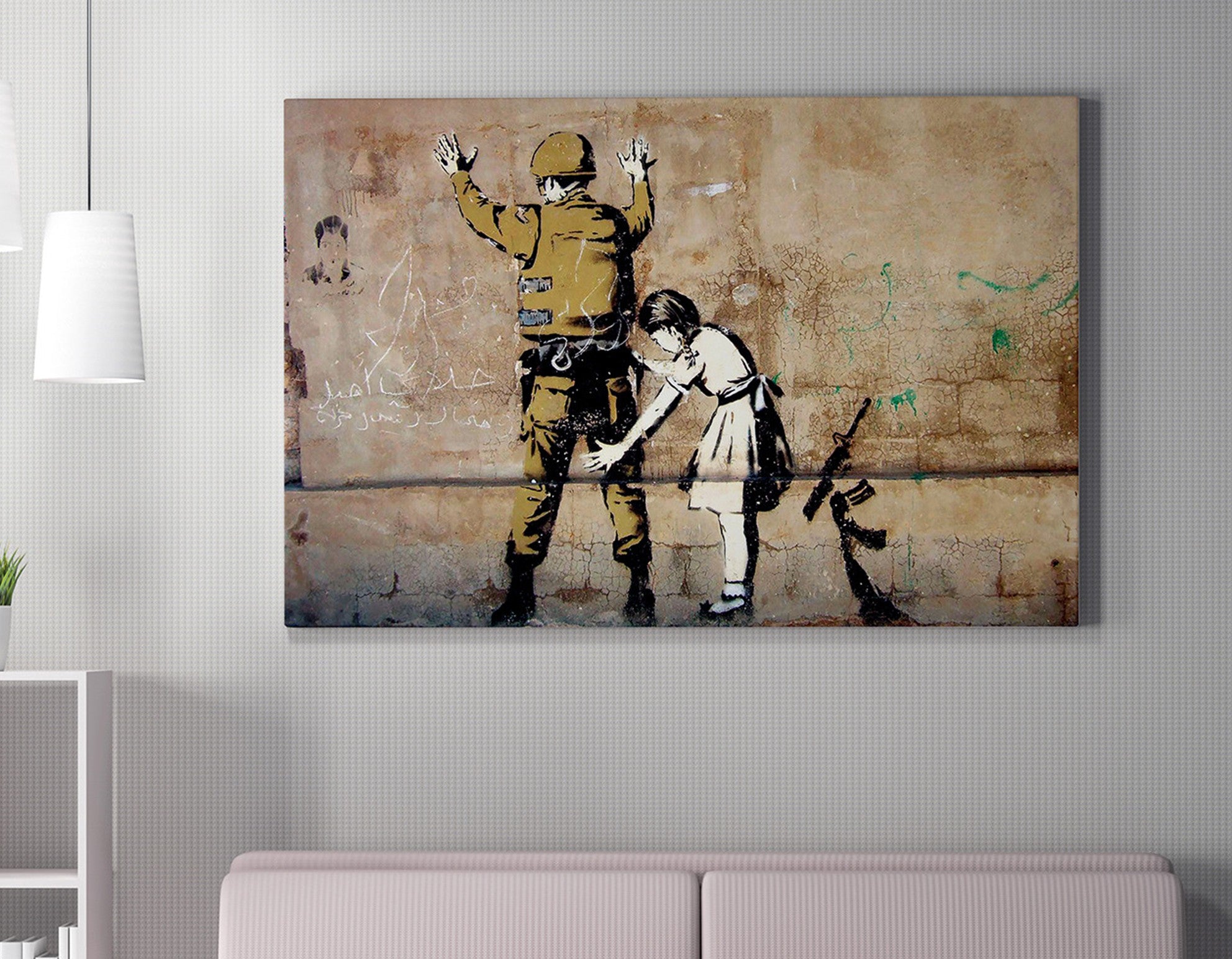 Impressionante tela decorativa de Banksy, 50 x 70 cm, 50% algodão/50% poliéster, emoldurada em madeira de 2 x 3 cm | Perfeito para amantes da arte moderna