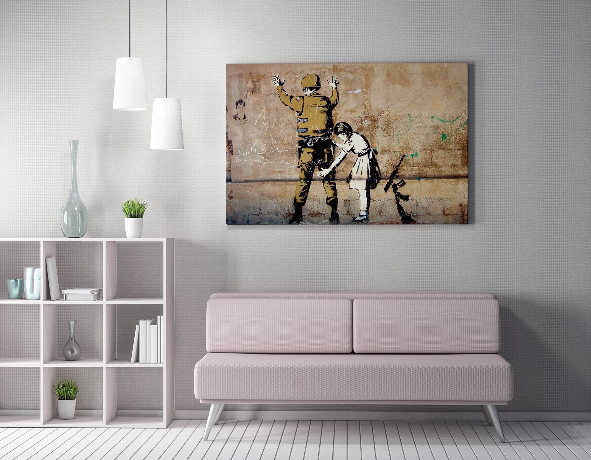 Impressionante tela decorativa de Banksy, 50 x 70 cm, 50% algodão/50% poliéster, emoldurada em madeira de 2 x 3 cm | Perfeito para amantes da arte moderna