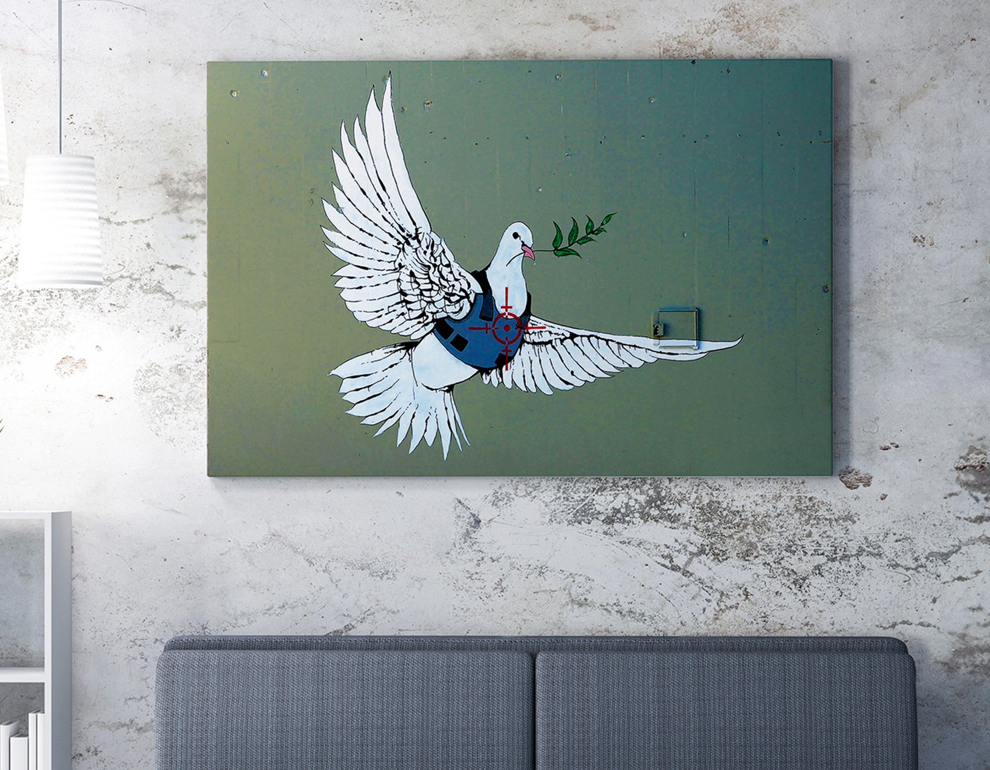 Impressionante tela decorativa de Banksy, 50 x 70 cm, 50% algodão/50% poliéster, emoldurada em madeira de 2 x 3 cm | Perfeito para amantes da arte moderna