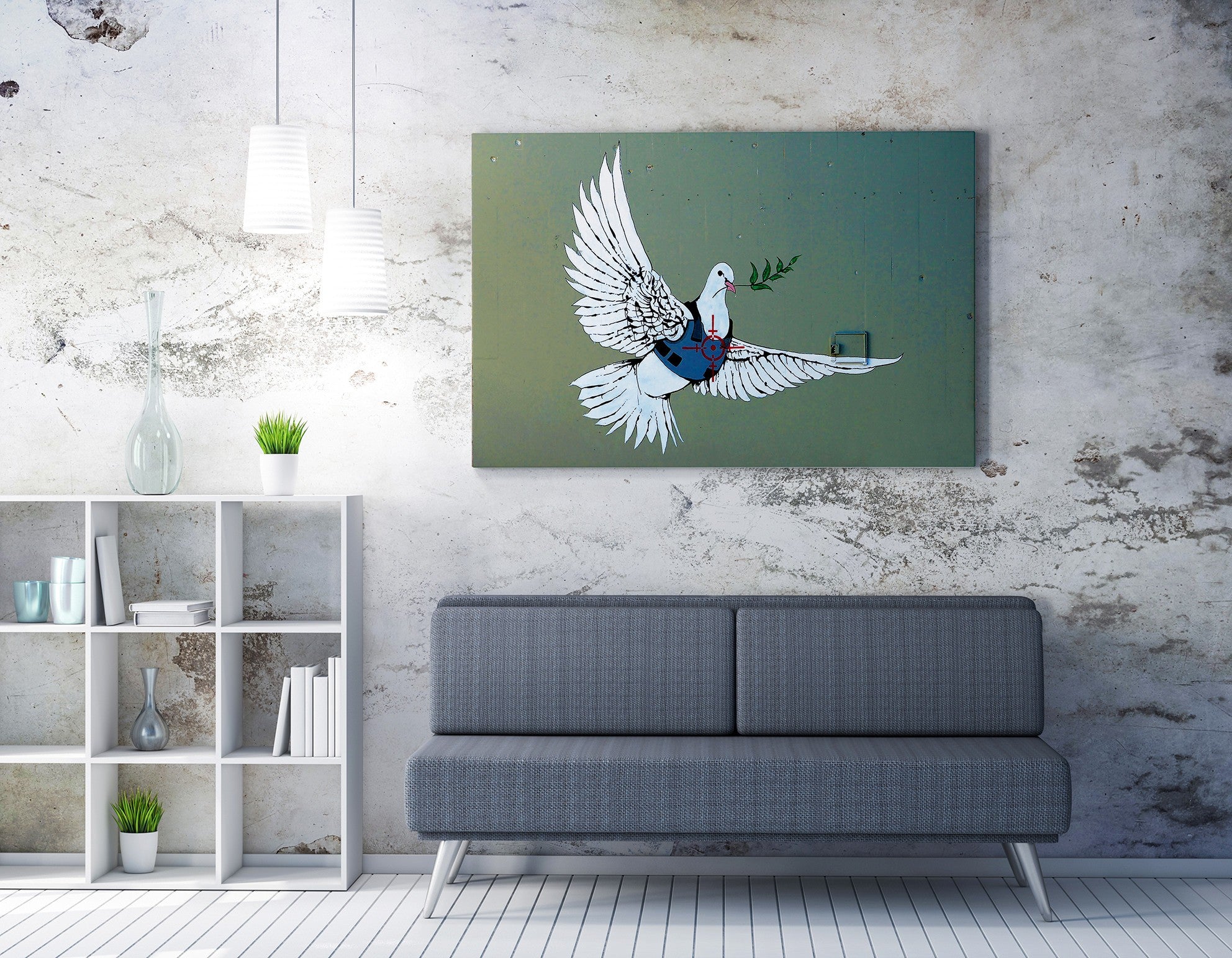 Impressionante tela decorativa de Banksy, 50 x 70 cm, 50% algodão/50% poliéster, emoldurada em madeira de 2 x 3 cm | Perfeito para amantes da arte moderna