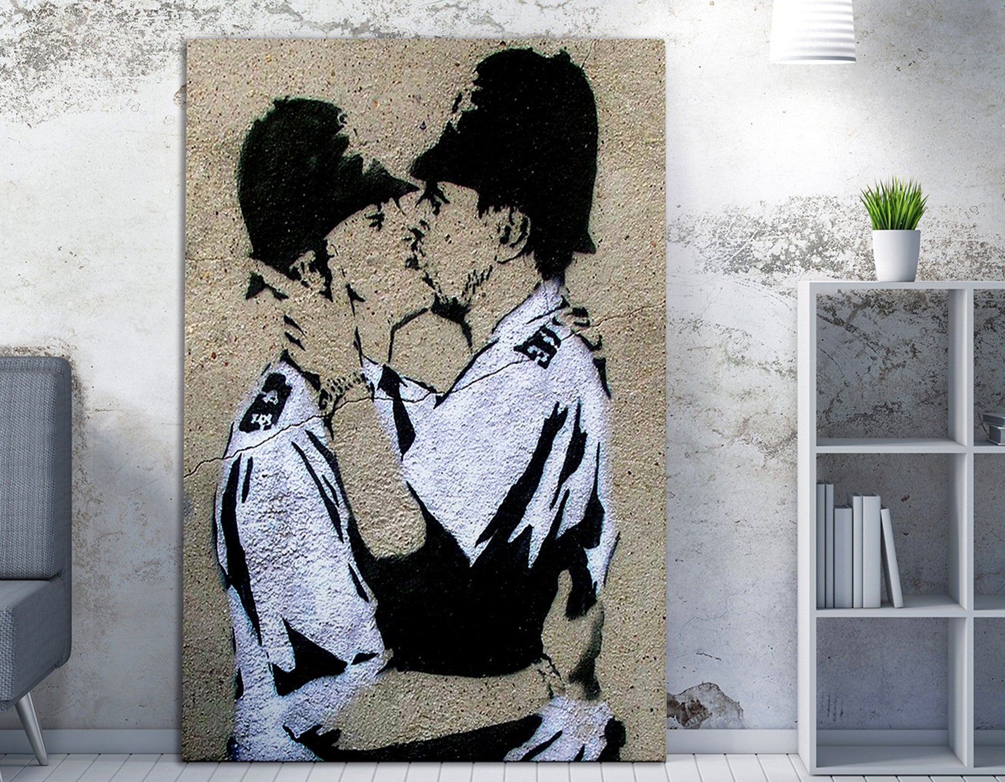Impressionante tela decorativa de Banksy, 50 x 70 cm, 50% algodão/50% poliéster, emoldurada em madeira de 2 x 3 cm | Perfeito para amantes da arte moderna